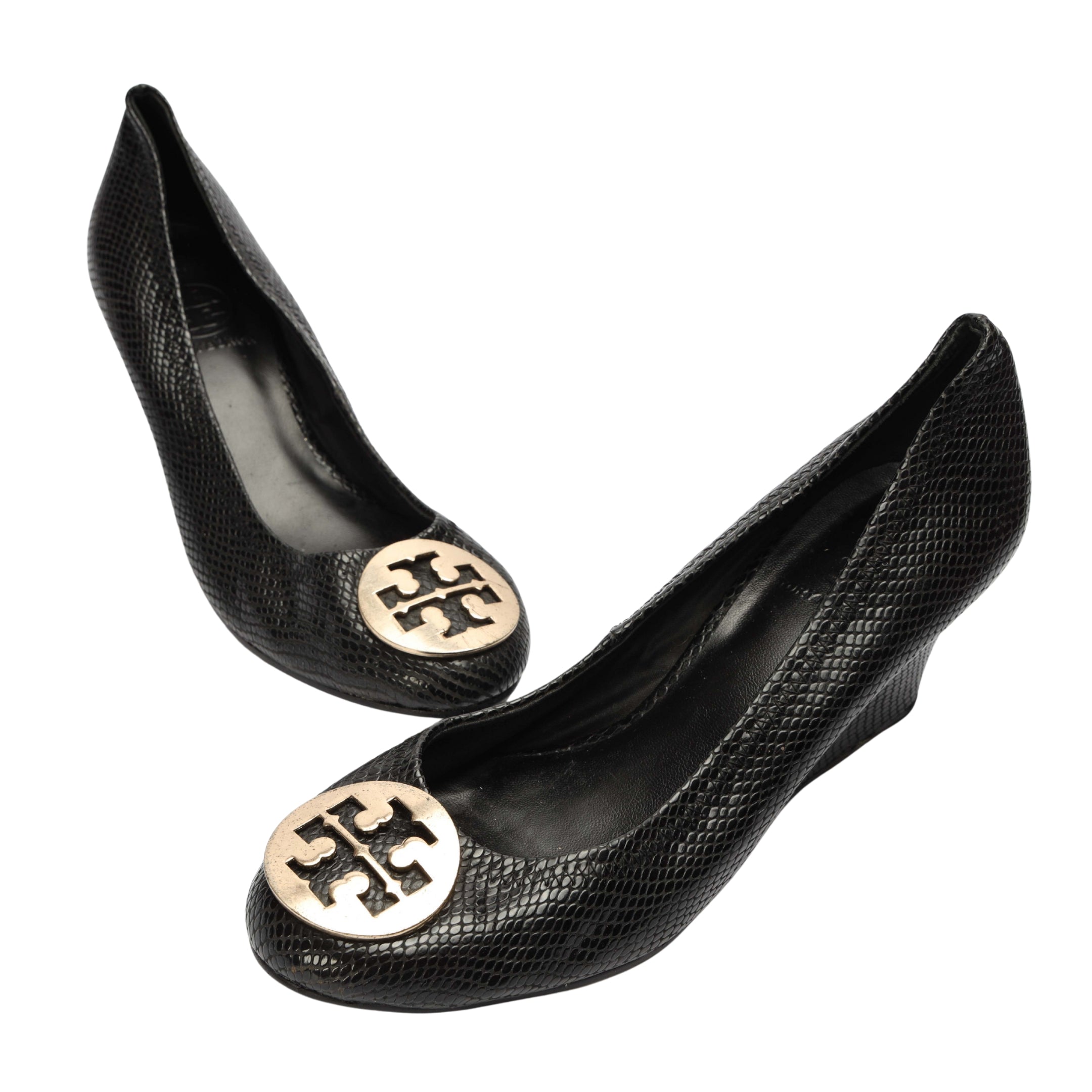 Tory Burch Black Sally Wedge Pumps