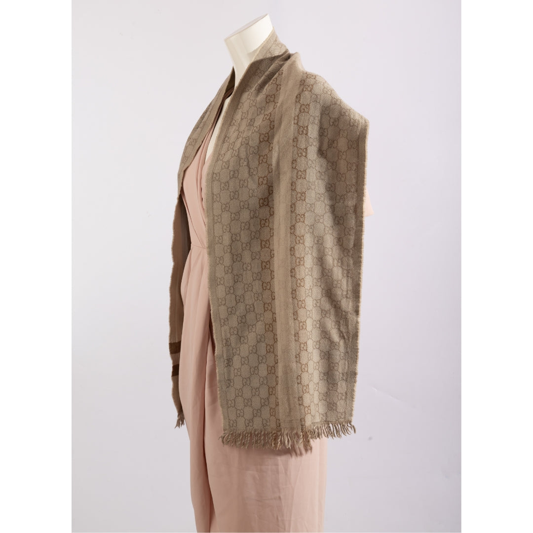Gucci GG Pattern Light Grey Wool Scarf