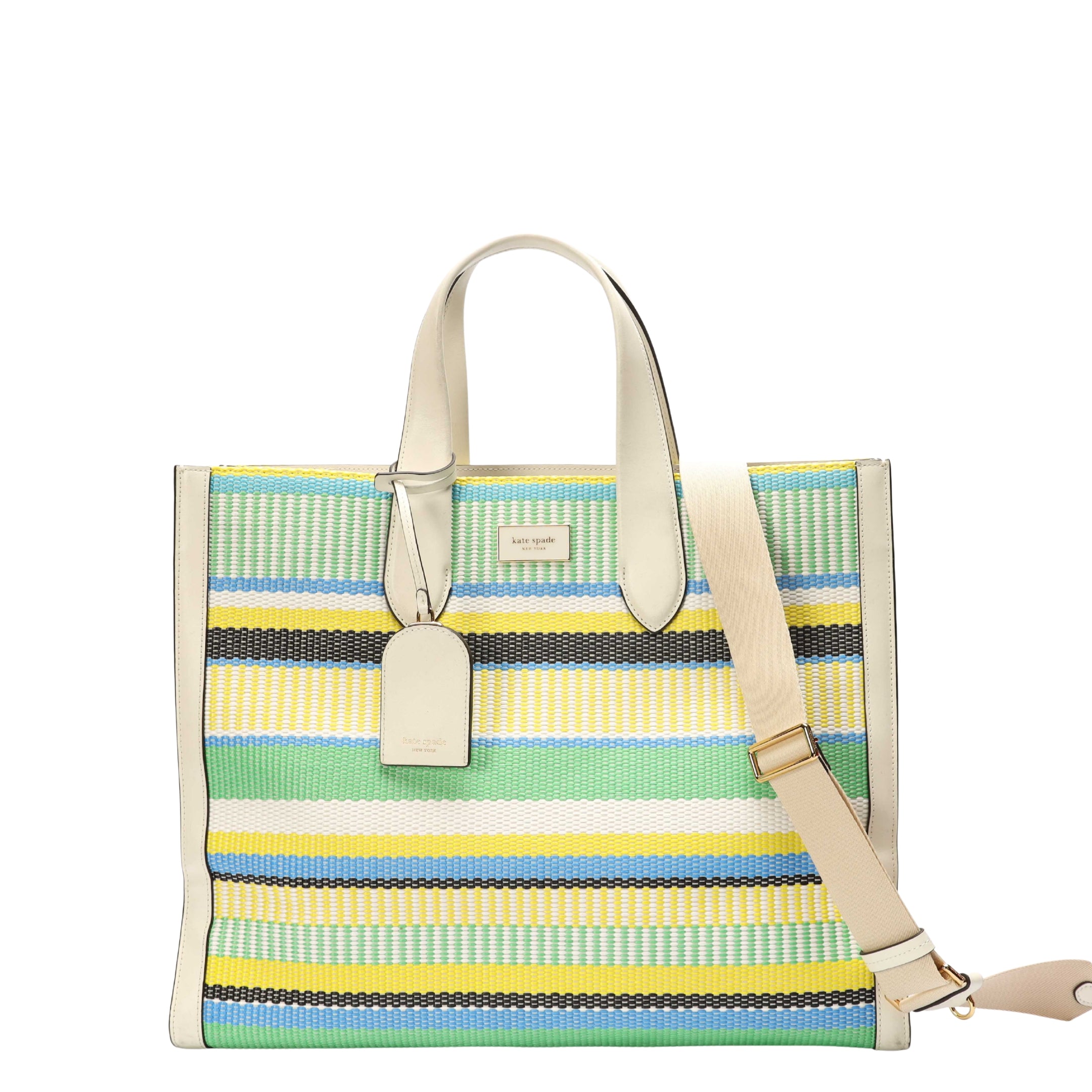 Kate Spade Manhattan Striped Woven Straw Large Tote