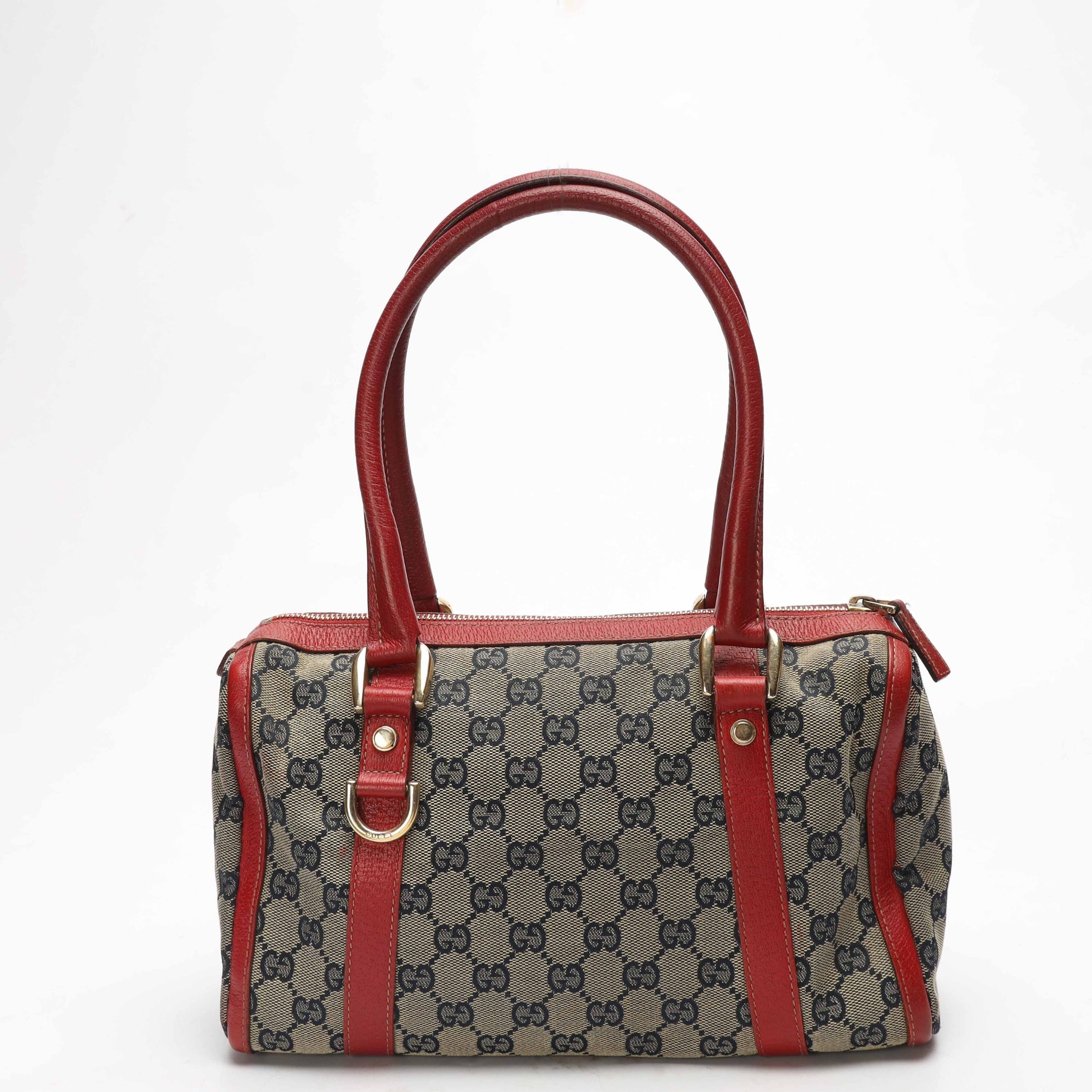 Gucci Red GG Canvas D-Ring Boston Bag