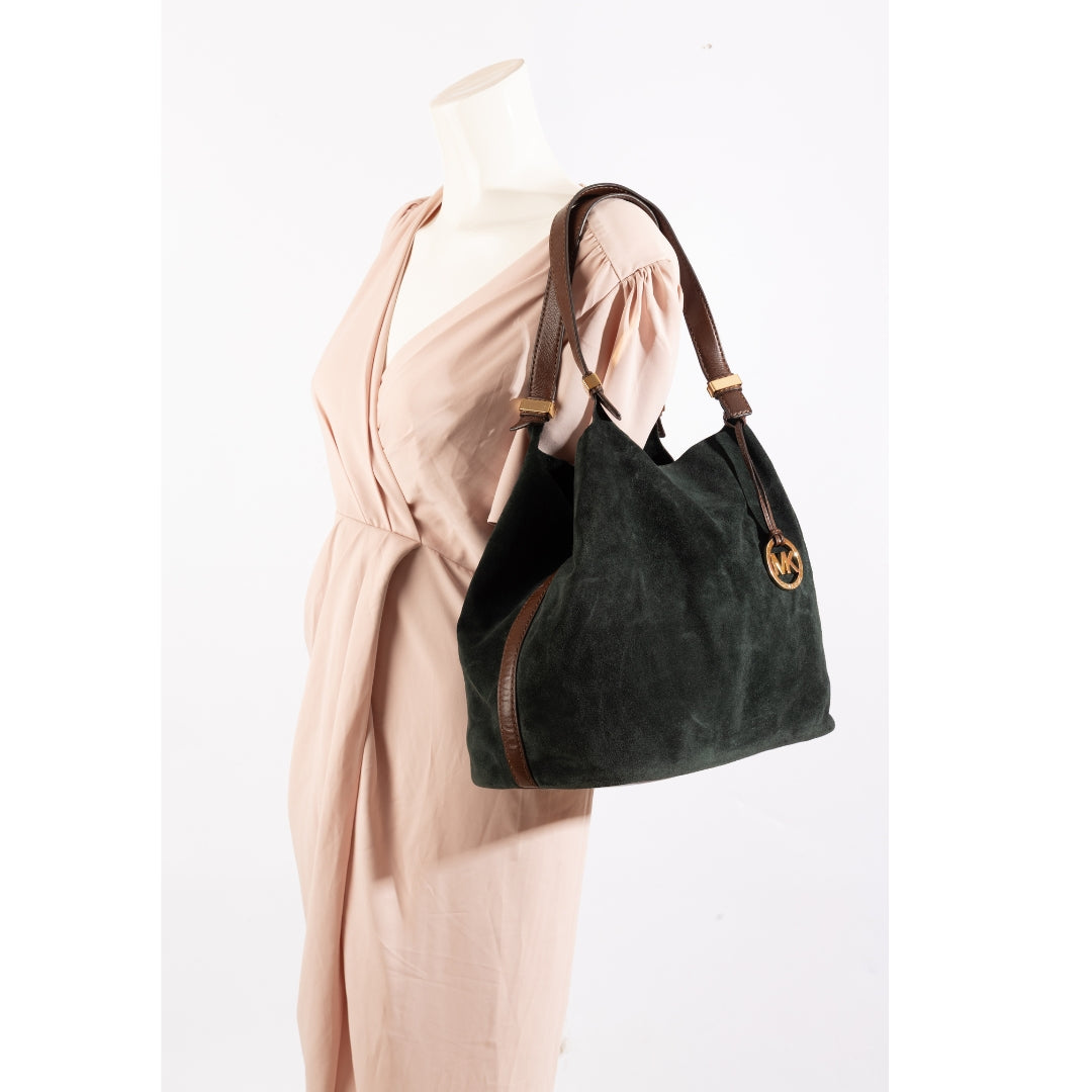 Michael Kors Green Large Suede Shoulder Bag