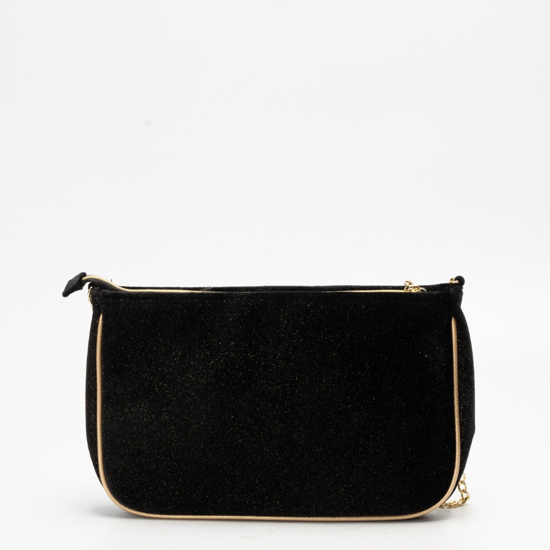 Jimmy Choo Black & Gold Glitter Velvet Crossbody Bag