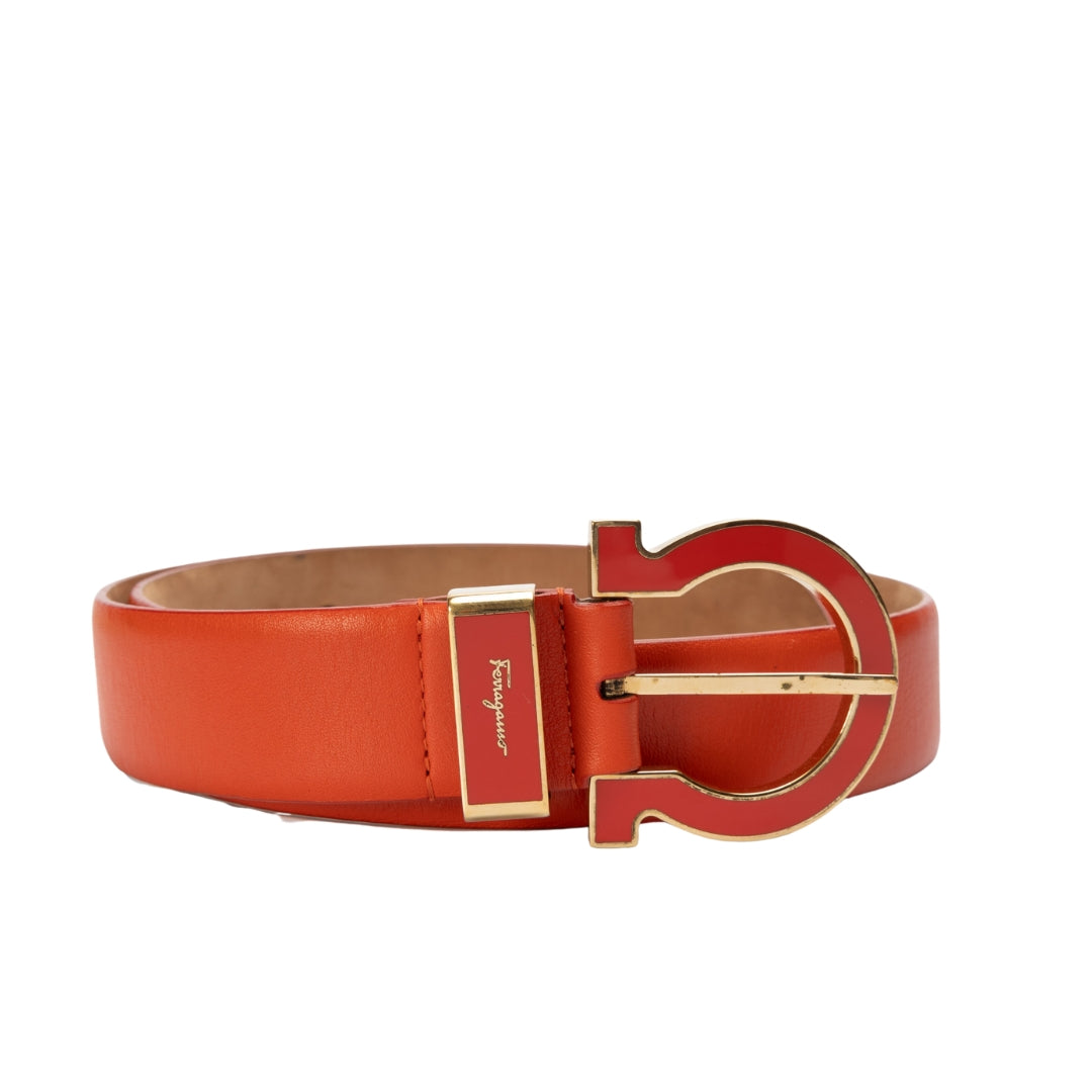 Salvatore Ferragamo Red Golden Gancini Belt