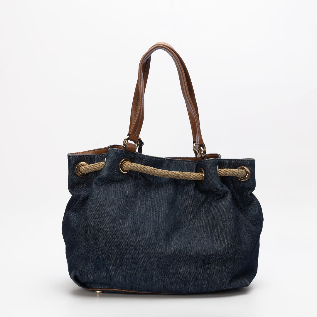 Michael Kors Denim and Leather Marina Drawstring Tote Bag