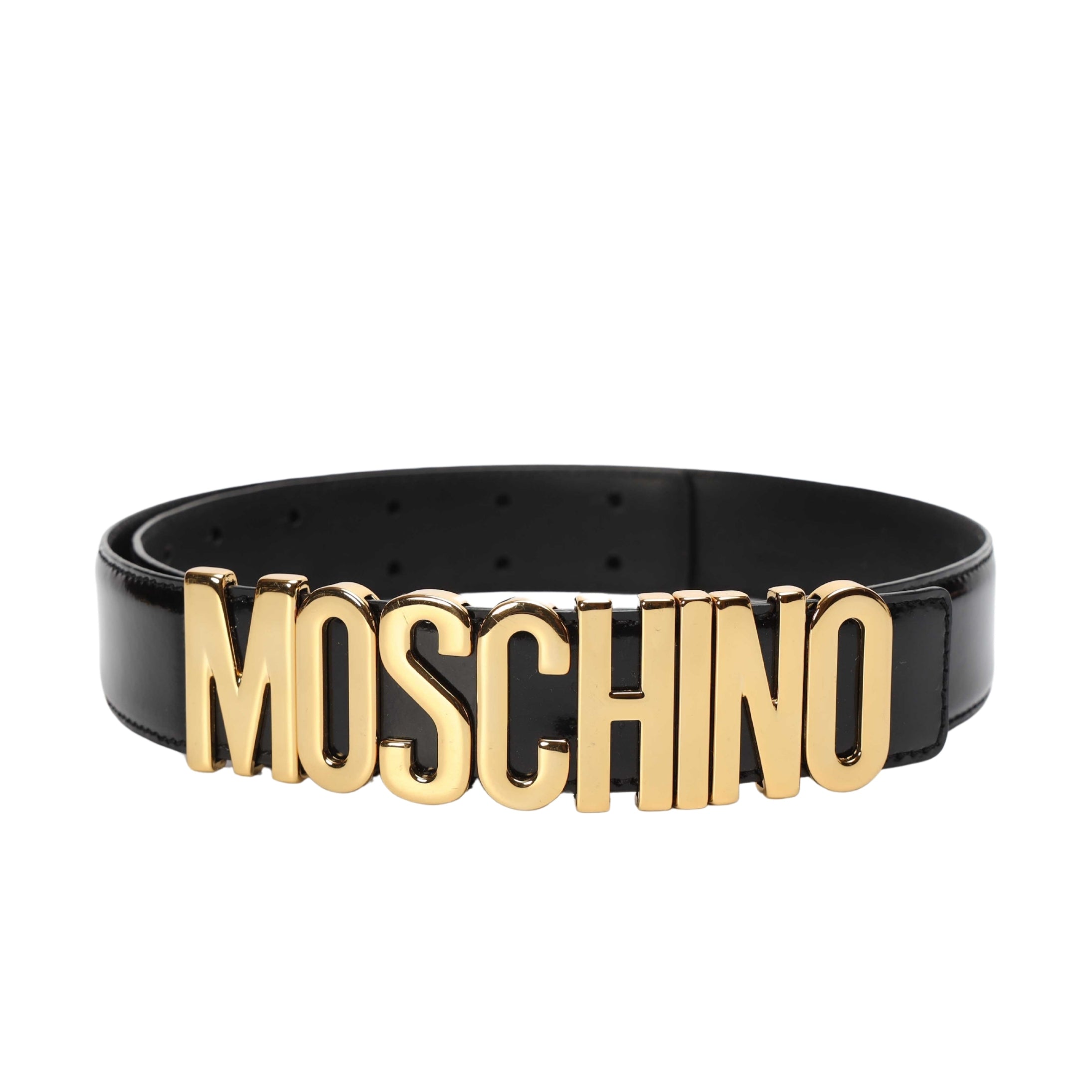 Moschino Logo Black Leather Belt