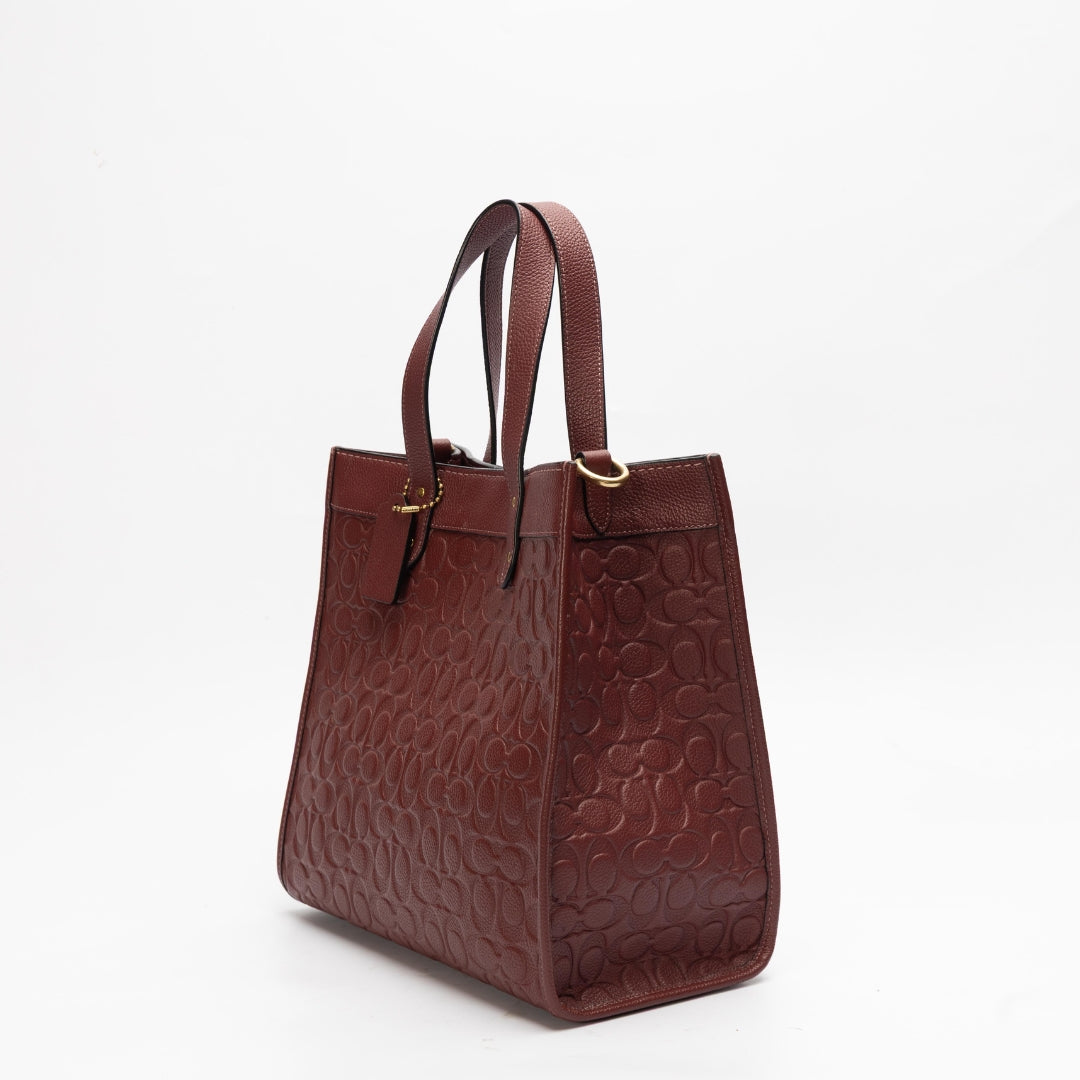 Coach Maroon Field Tote In Signature Leather