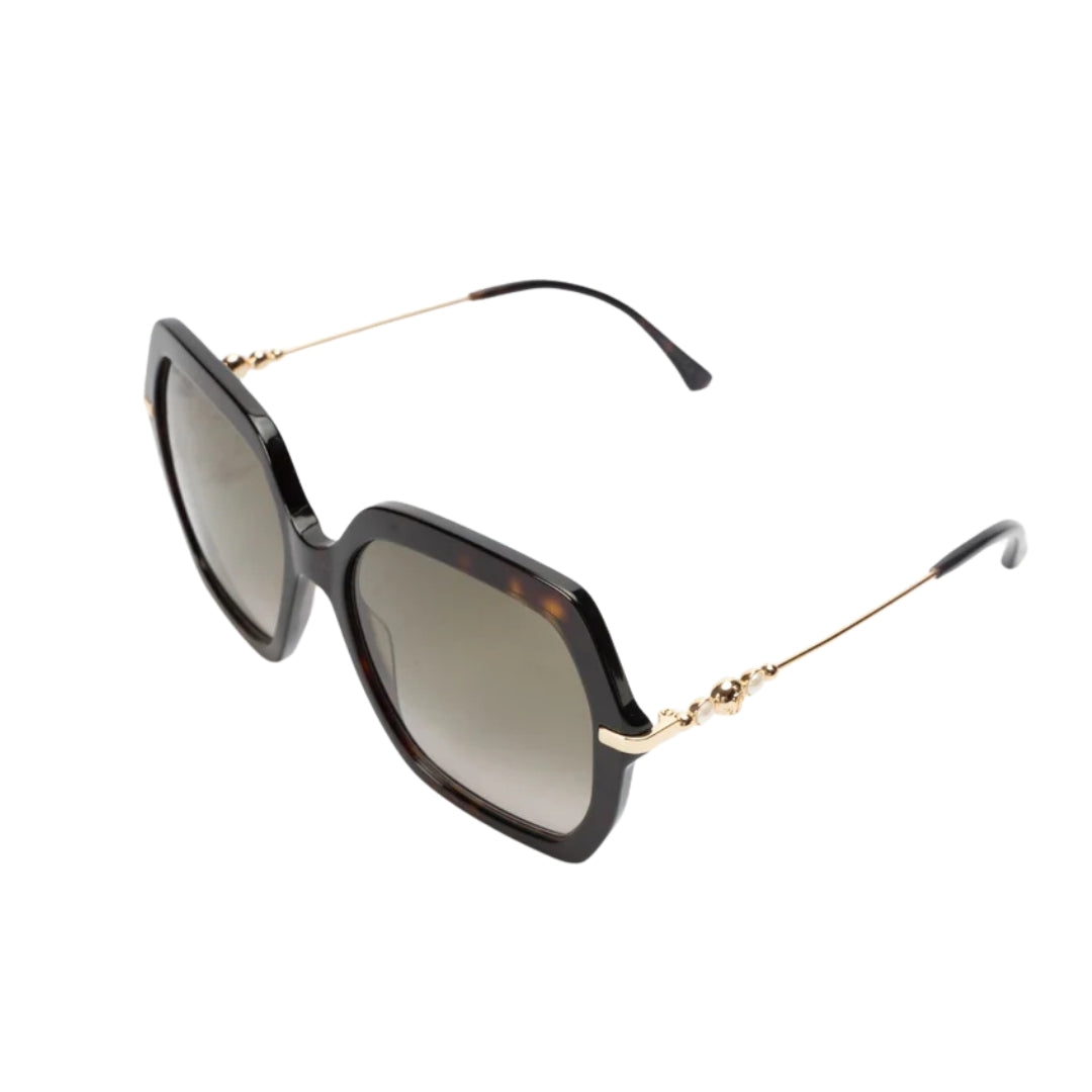 Jimmy Choo Brown Havana Square-Frame Sunglasses with Pearls