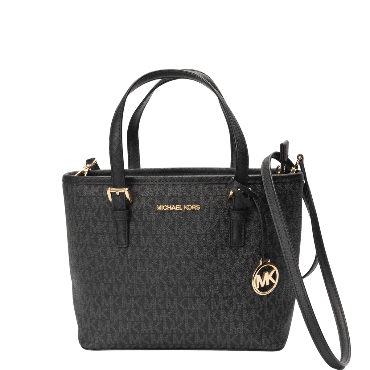 Michael Kors Jet Set Travel Logo Black Convertible Satchel