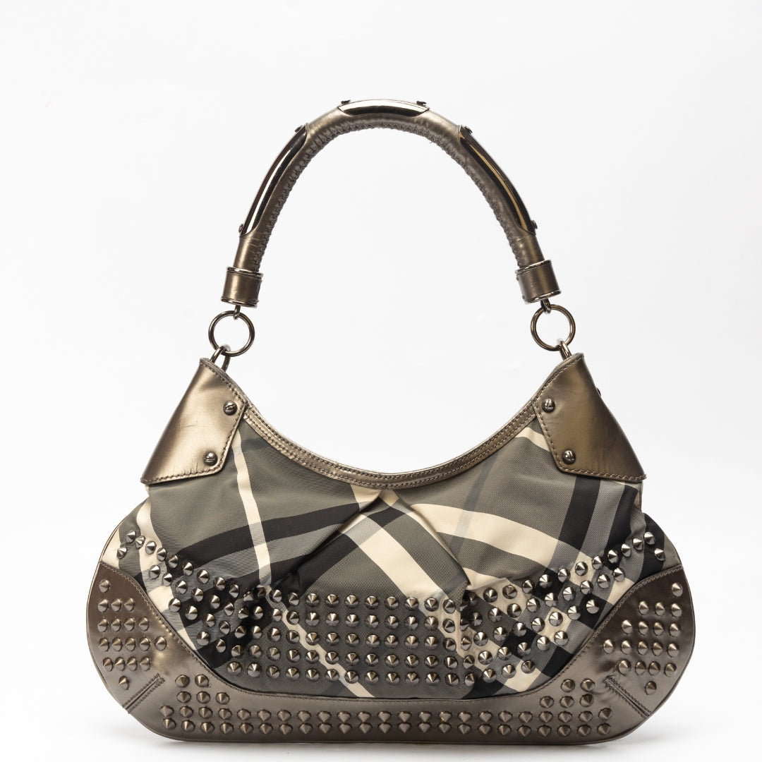 Burberry Beat Check Nylon Studded Hobo Bag