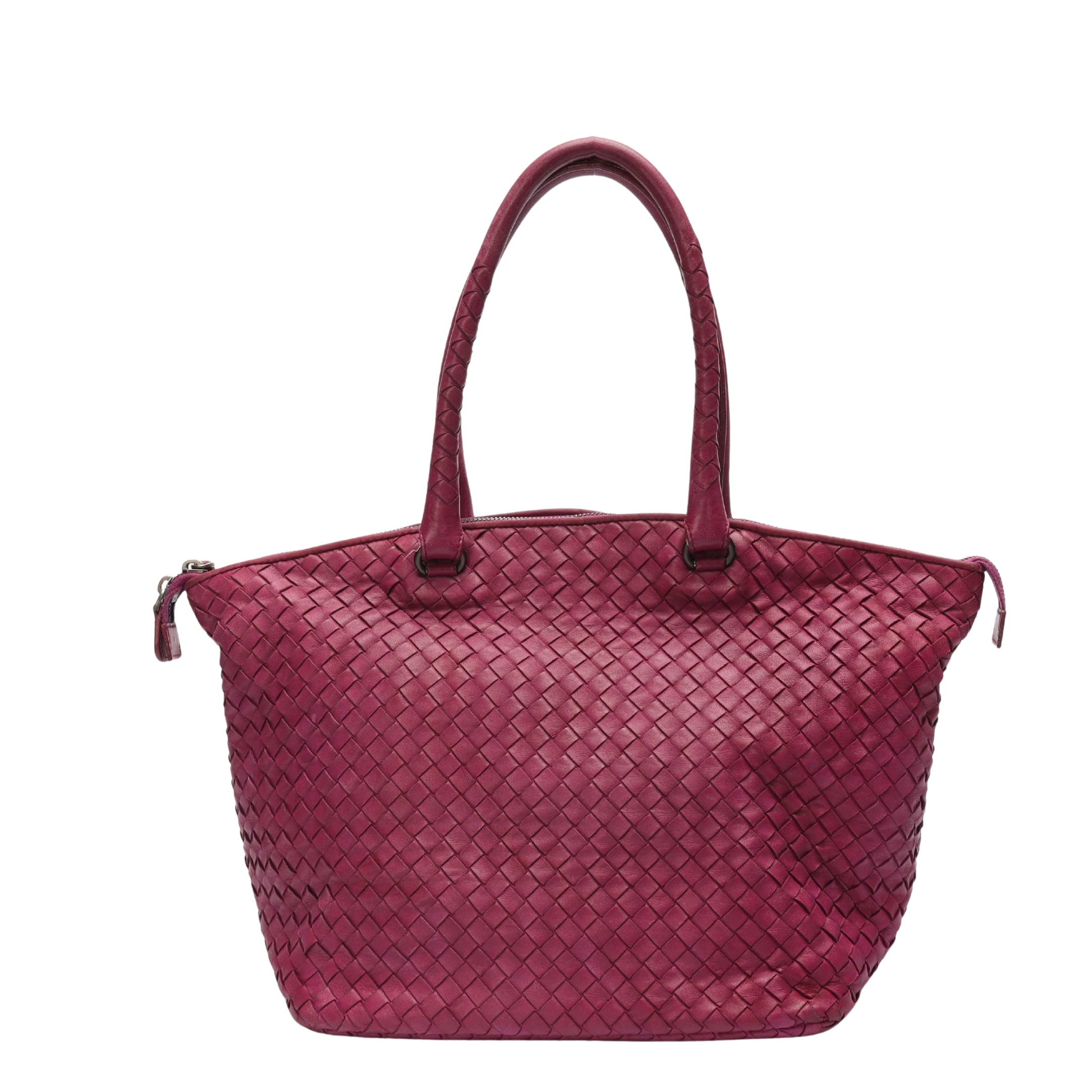 Bottega Veneta Pink Intrecciato Woven Zip Tote