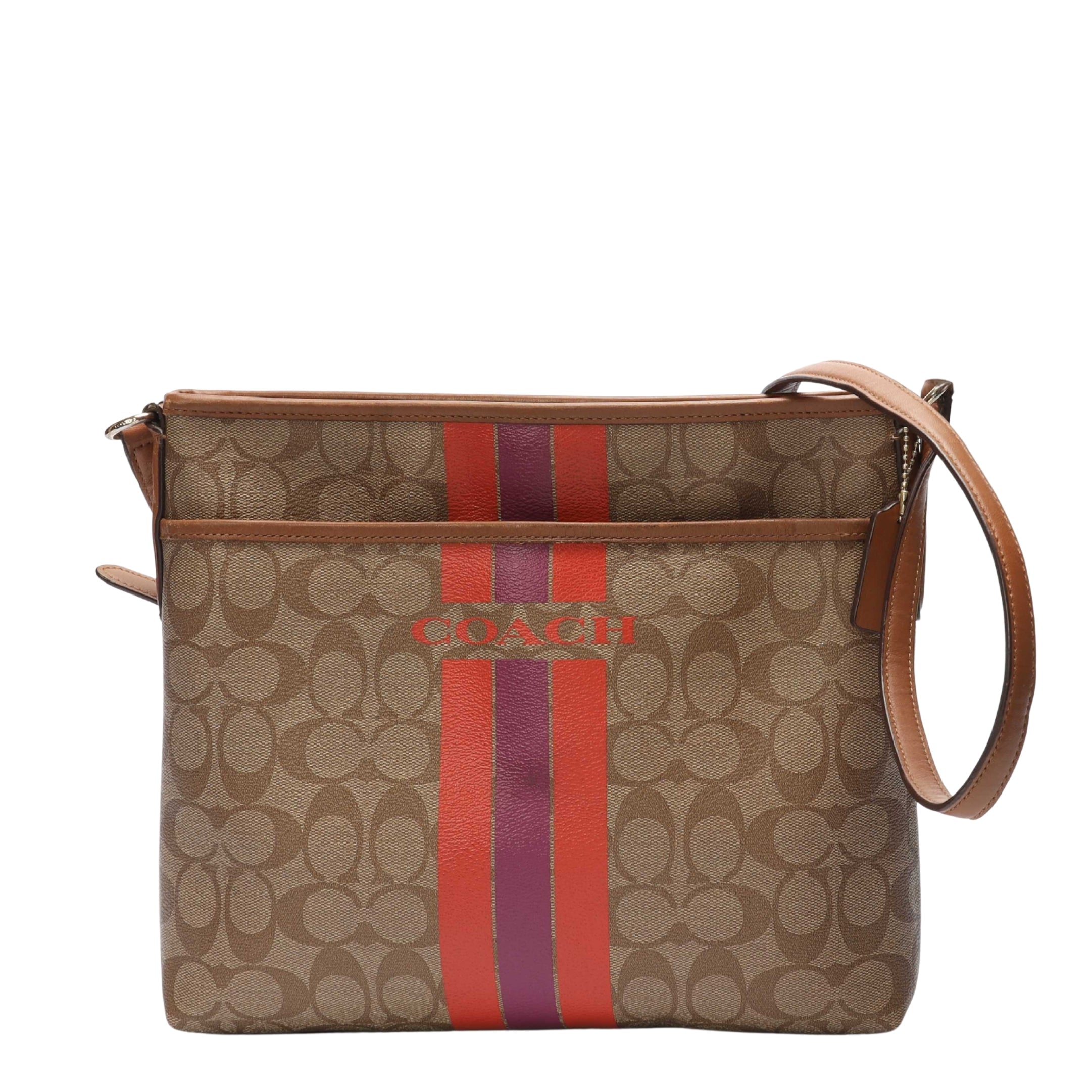 Coach Brown Logo Varsity Stripe Crossbody Bag