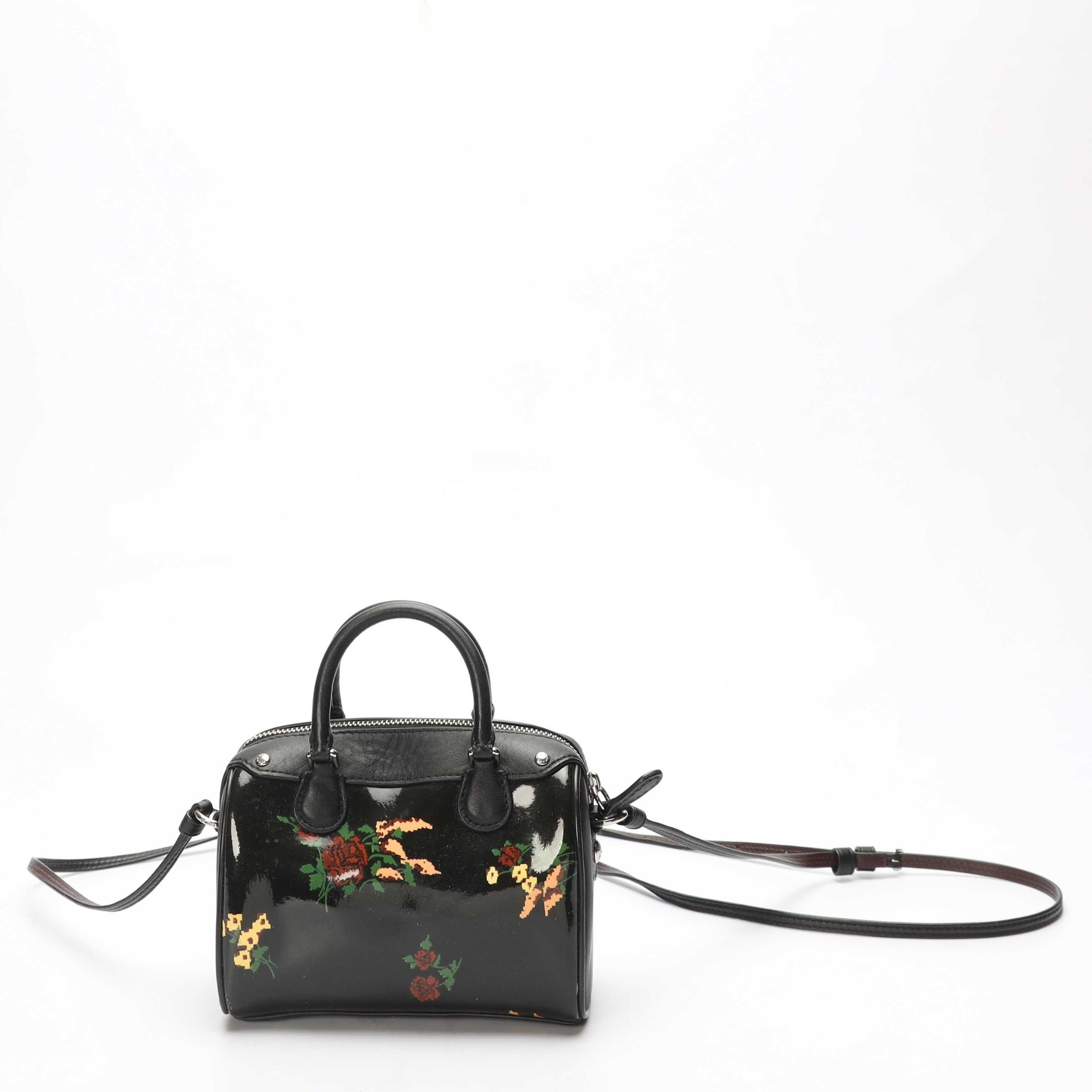 Coach Black Rose Print Rowan Satchel Crossbody Bag