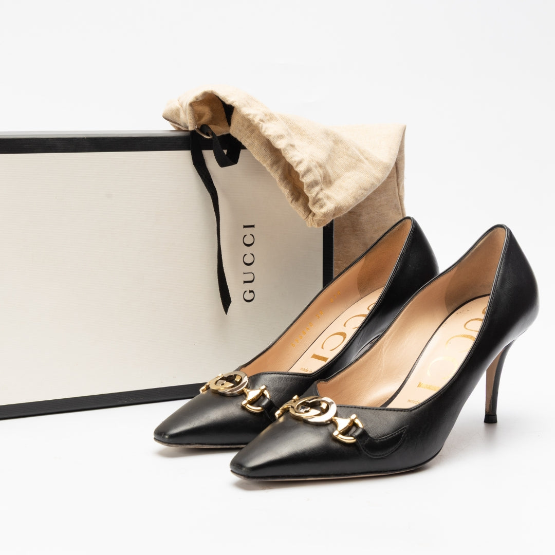 Gucci Black Leather Zumi Pumps