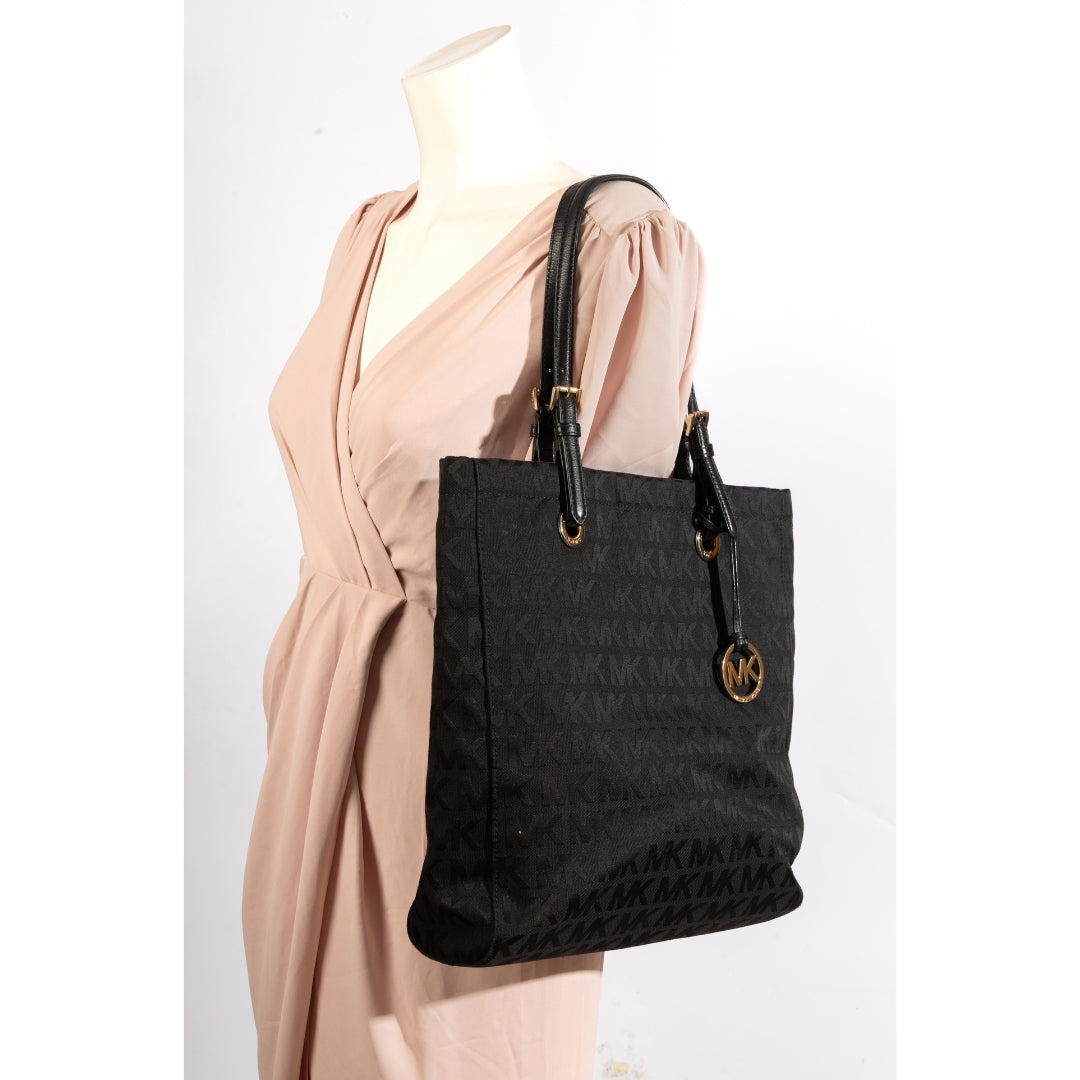 Michael Kors Black Canvas Jet Set Logo Tote