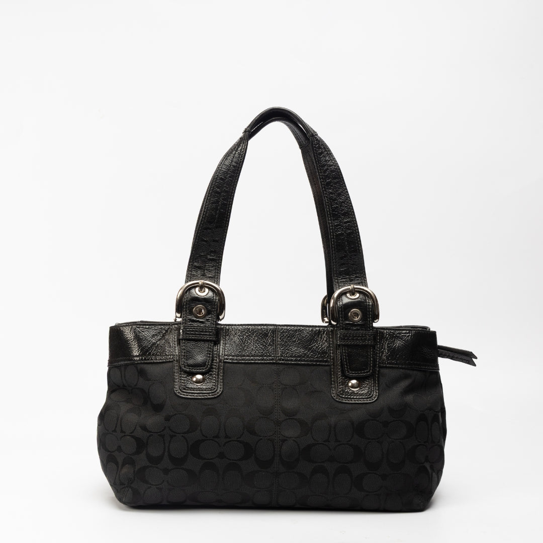 Coach Black Monogram Buckle Strap Shoulder Bag