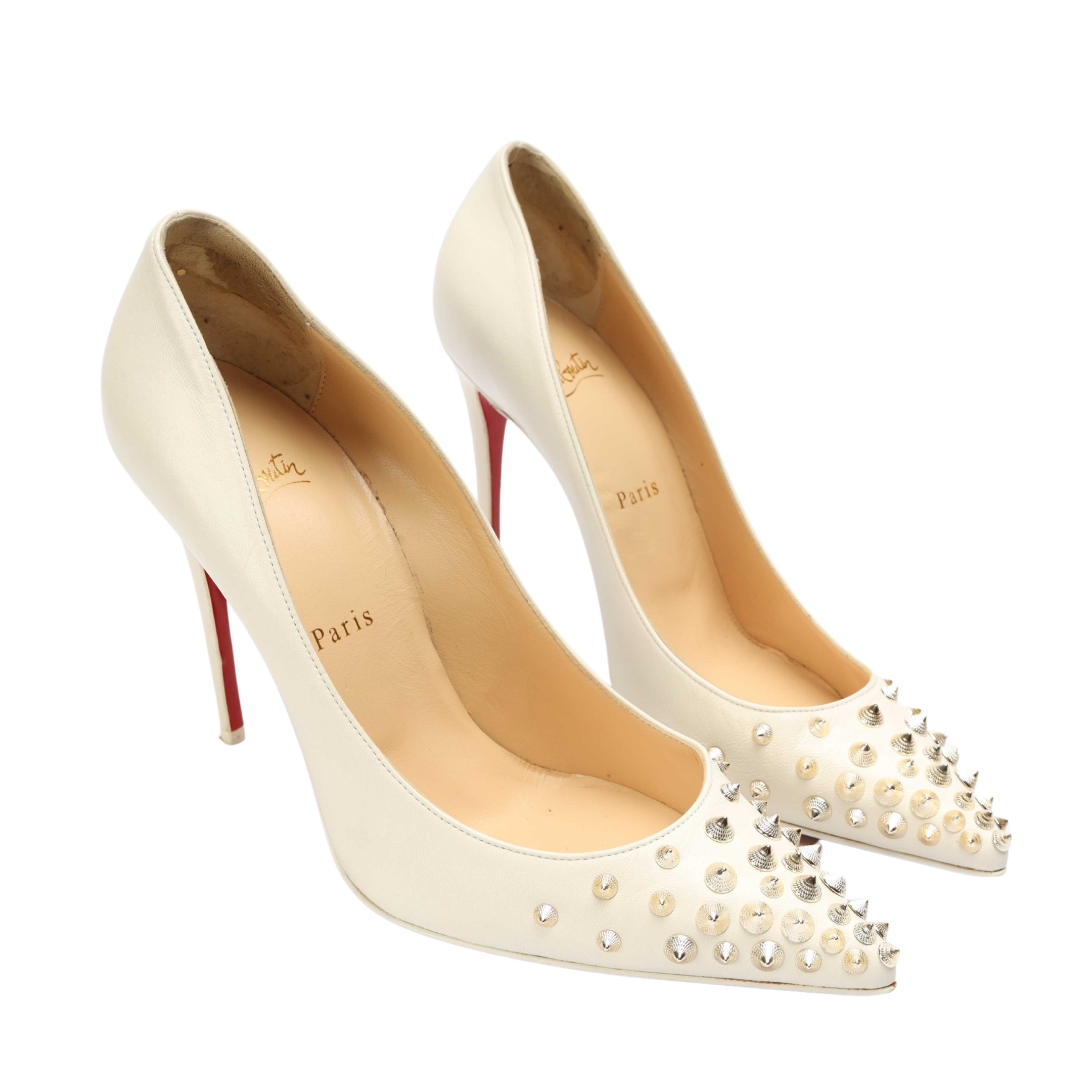 Christian Louboutin White Spiky Shell Pumps