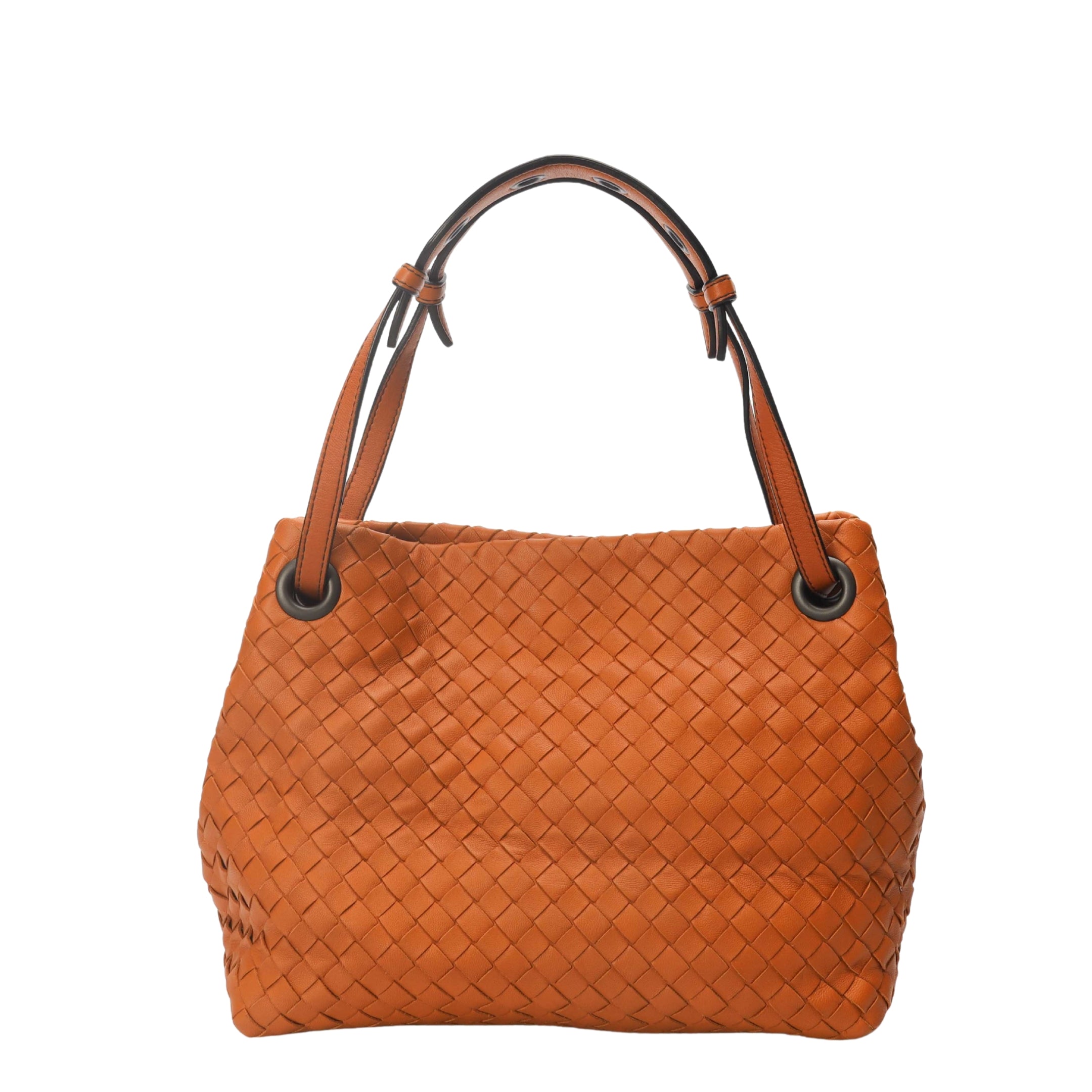 Bottega Veneta Orange Intrecciato Woven Bella Tote