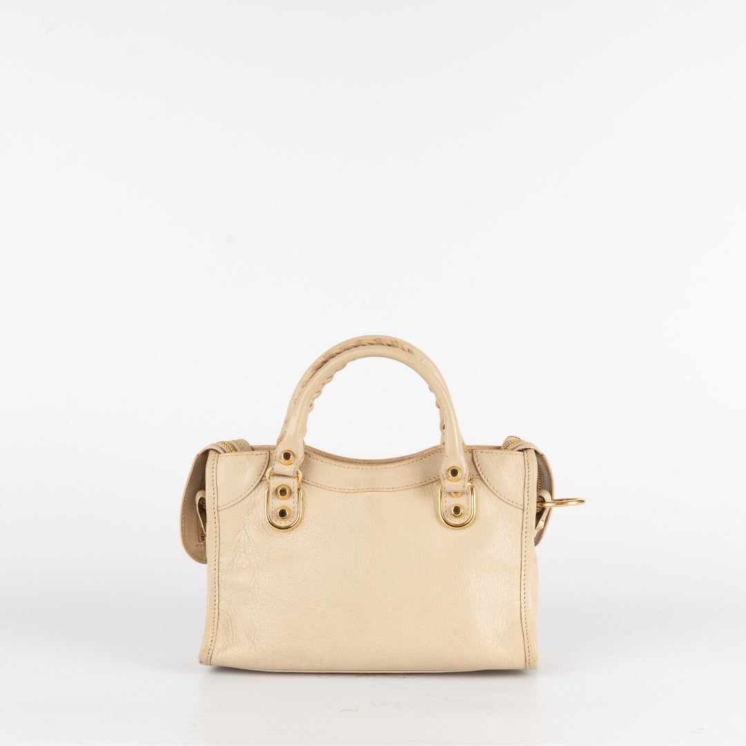 Balenciaga Beige Leather Mini Classic Metallic Edge City Bag