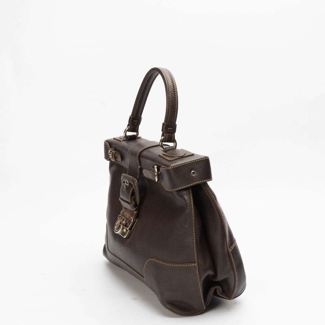Salvatore Ferragamo Brown Gancini Satchel