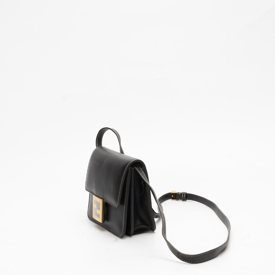 Fendi Black Vitello Grace Matte Duo Baguette