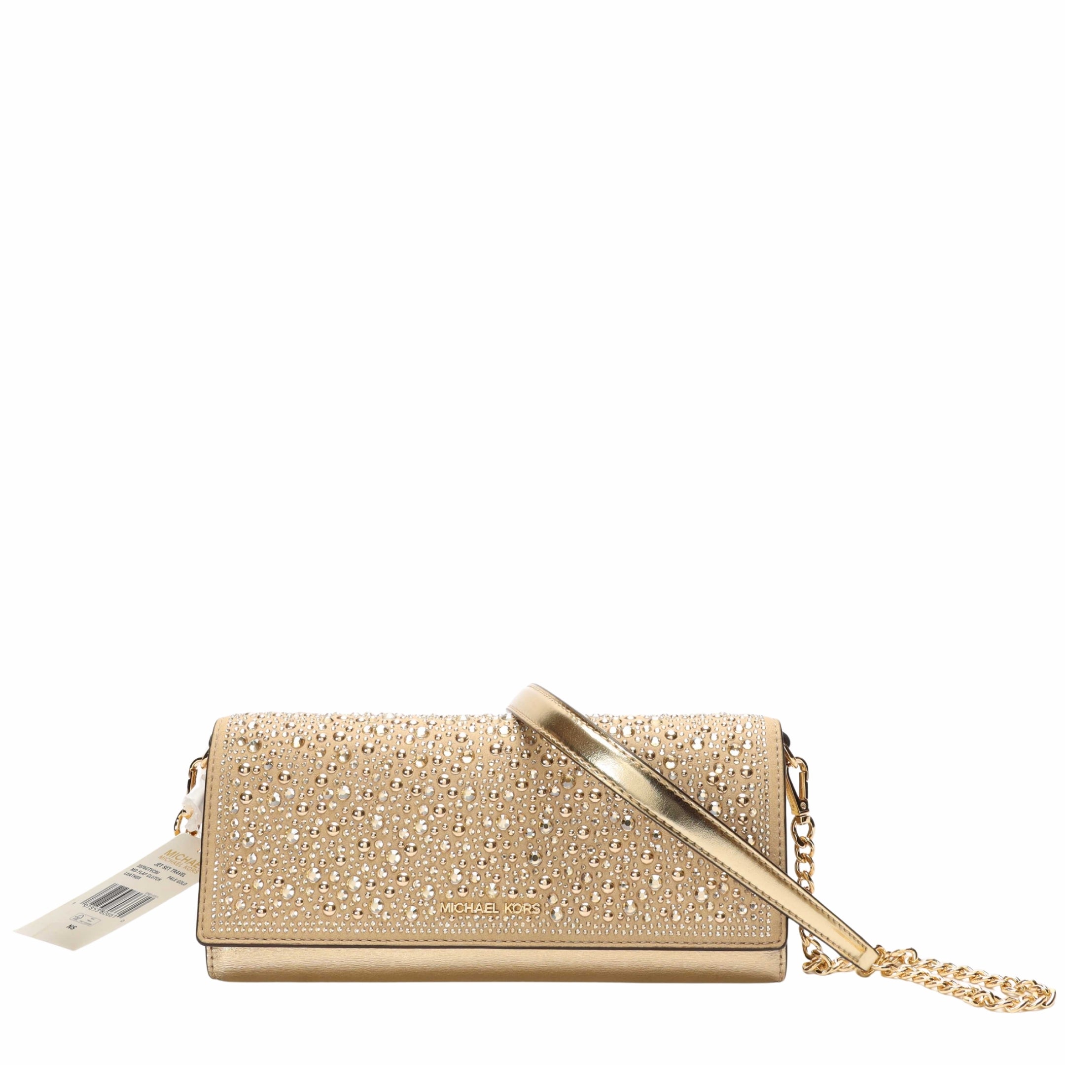 Michael Kors Jet Set Golden Metallic Clutch Crossbody Bag