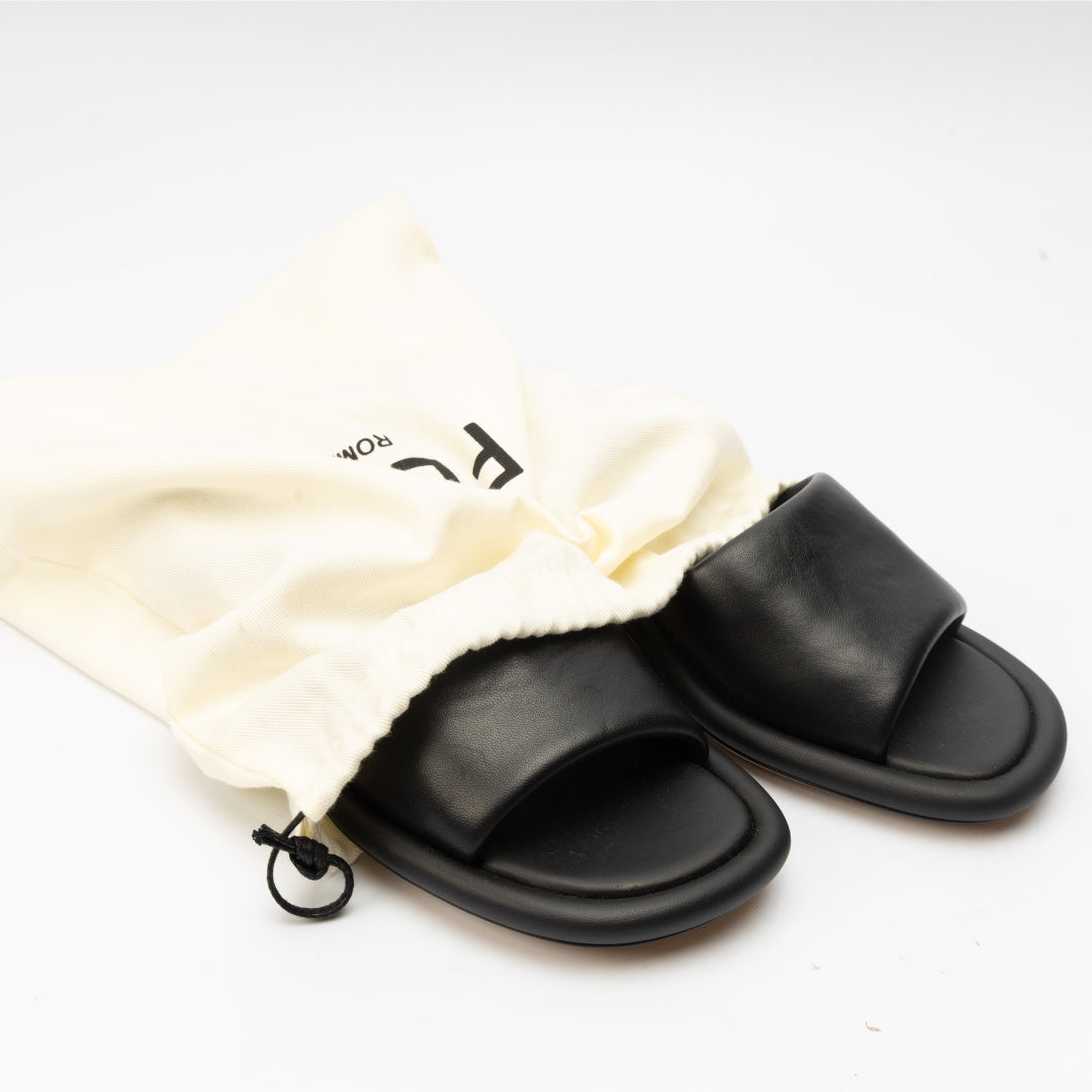 Fendi Black Leather Baguette Mules