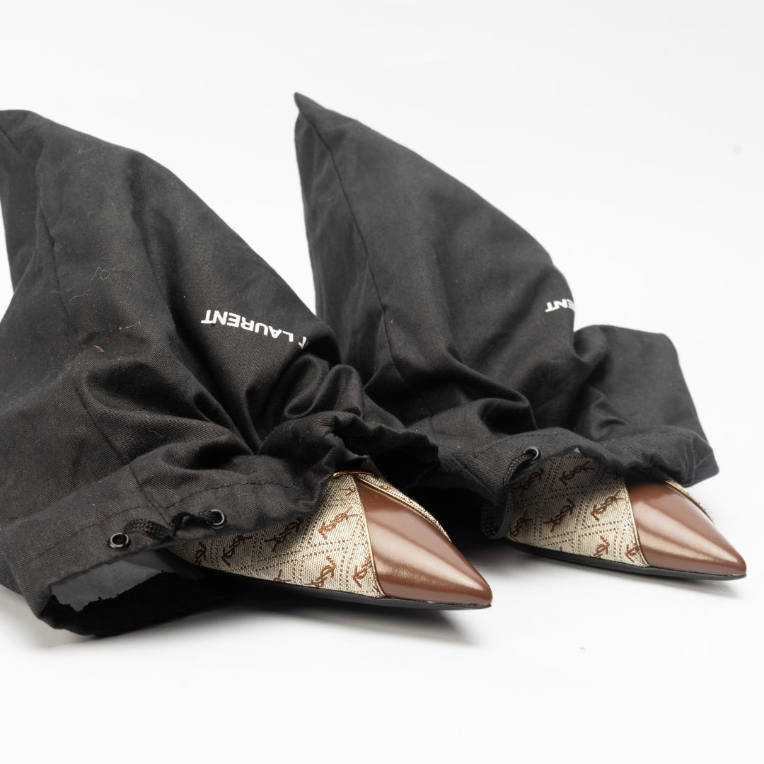 Saint Laurent Lola 95 Leather Trimmed Canvas Pumps