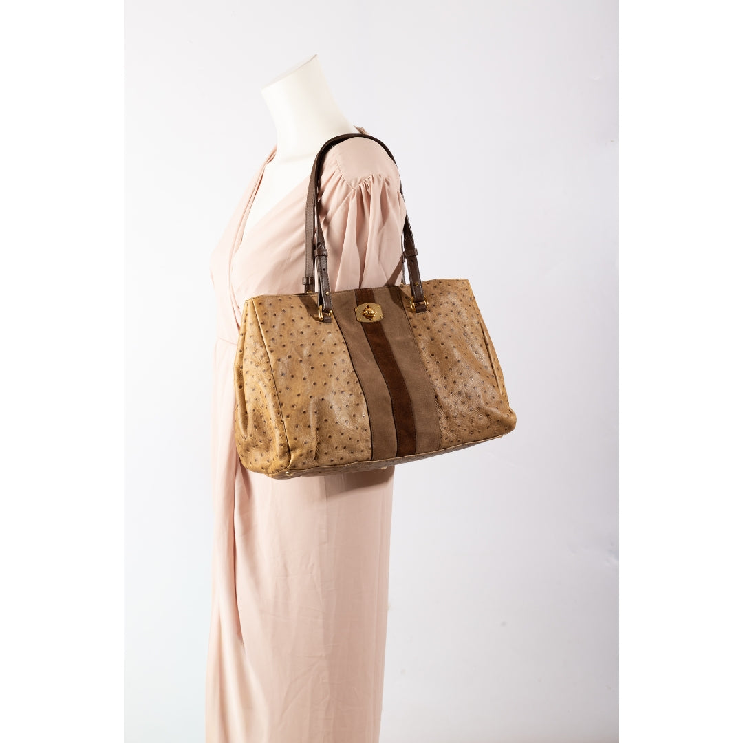 Furla Tan Ostrich Embossed Satchel