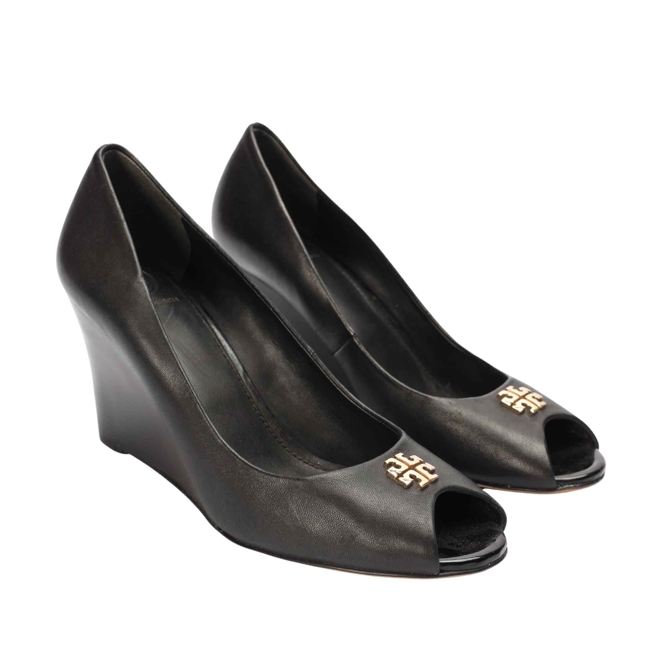 Tory Burch Black Logo Wedge Pumps