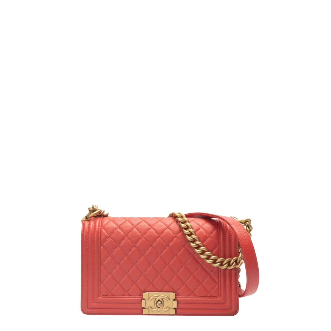 Chanel Lambskin Boy Flap Crossbody Bag Red