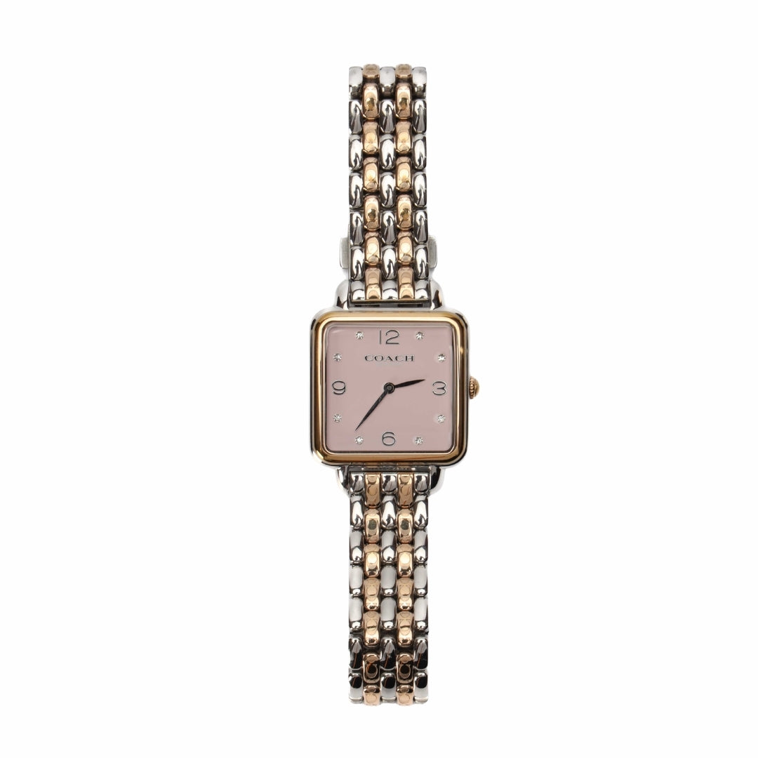 Coach Cass Pink Square Dial Stainless Steel Watch