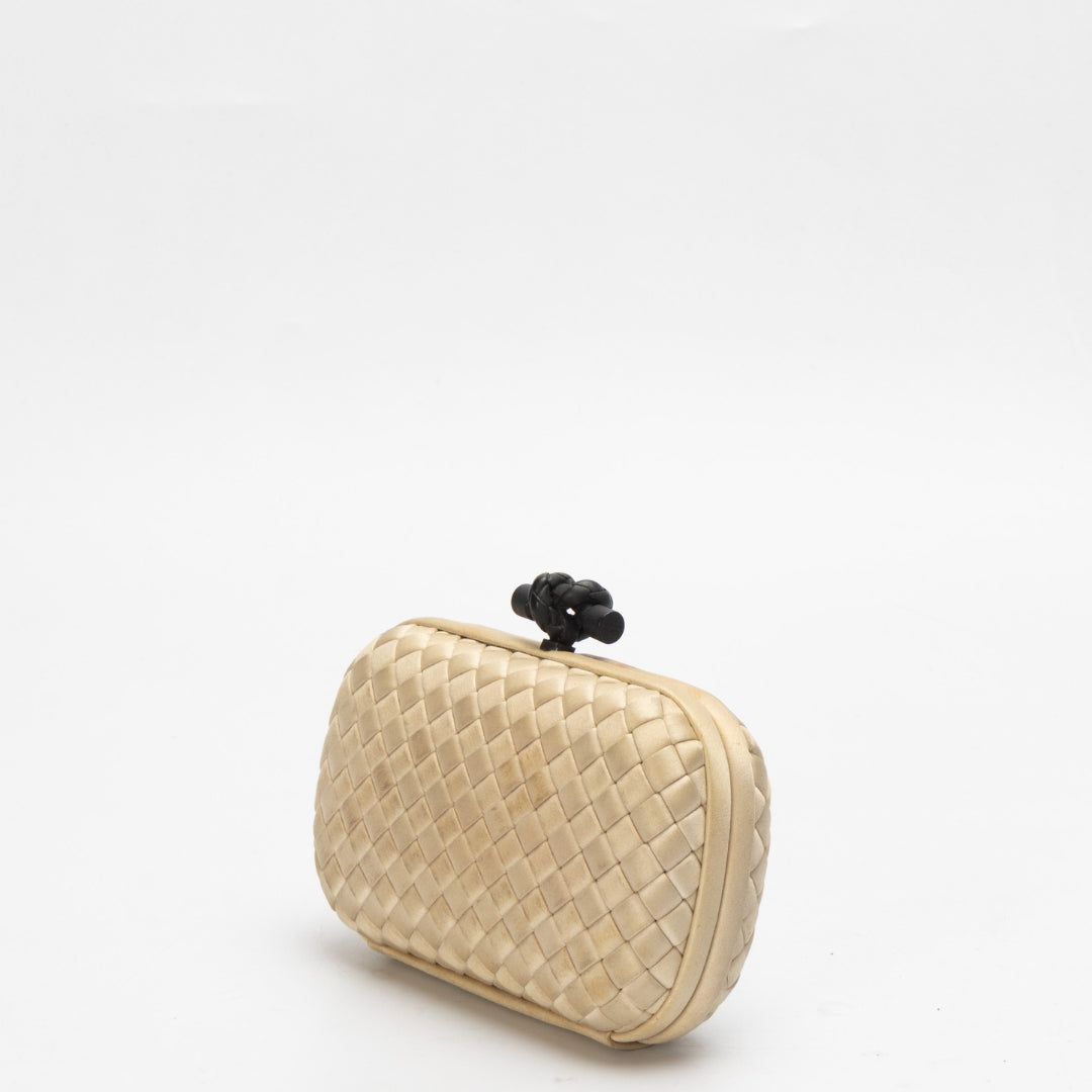 Bottega Veneta Beige Satin Trim Knot Clutch
