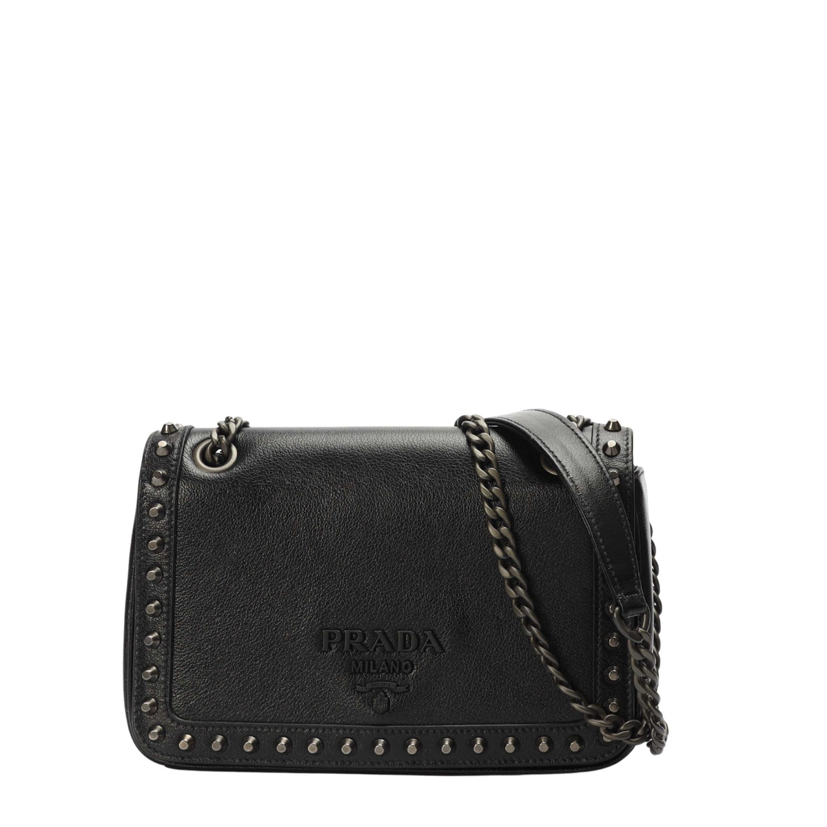 Prada Pattina Glace Calfskin Studded Flap Bag