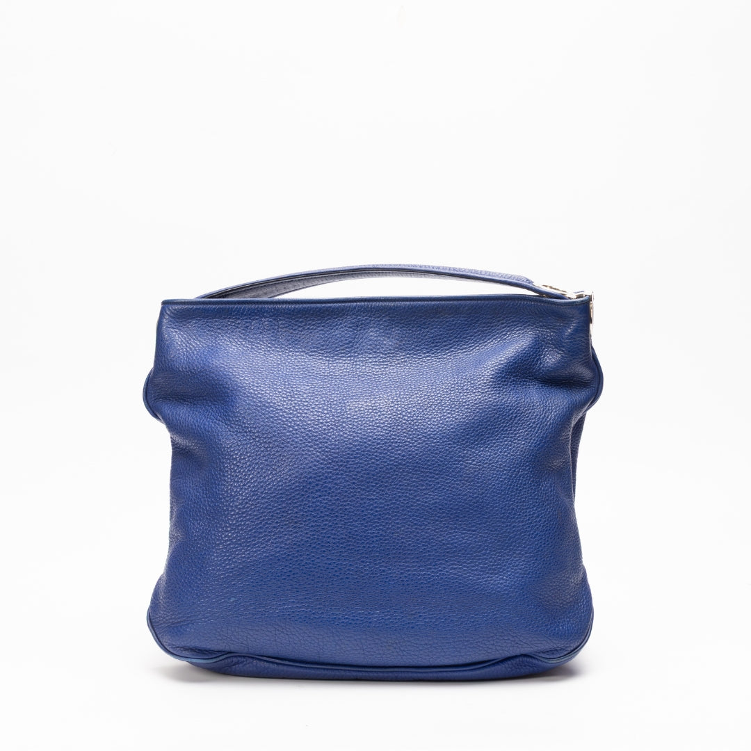 Salvatore Ferragamo Blue Calfskin Gancini Hobo