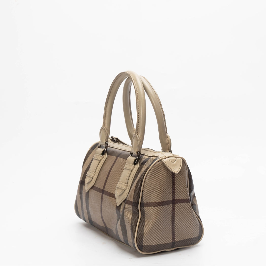 Burberry Beige Check PVC Leather Chester Boston Bag