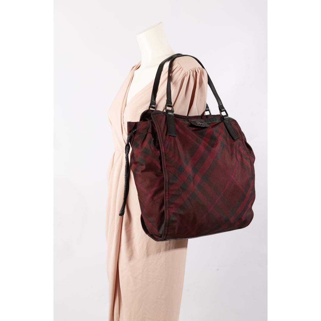 Burberry Burgundy Nova Check Nylon Tote