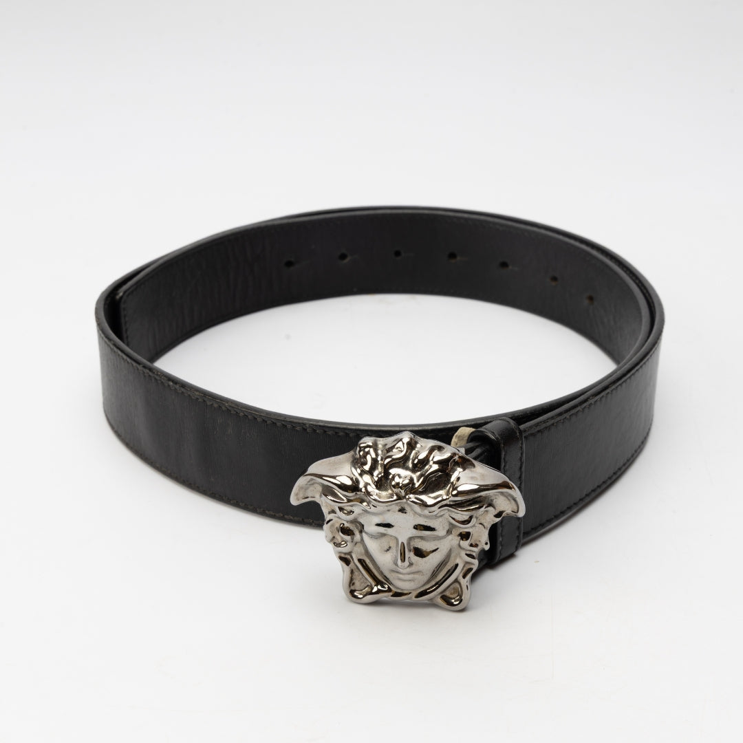 Versace Black Leather Medusa Buckle Belt