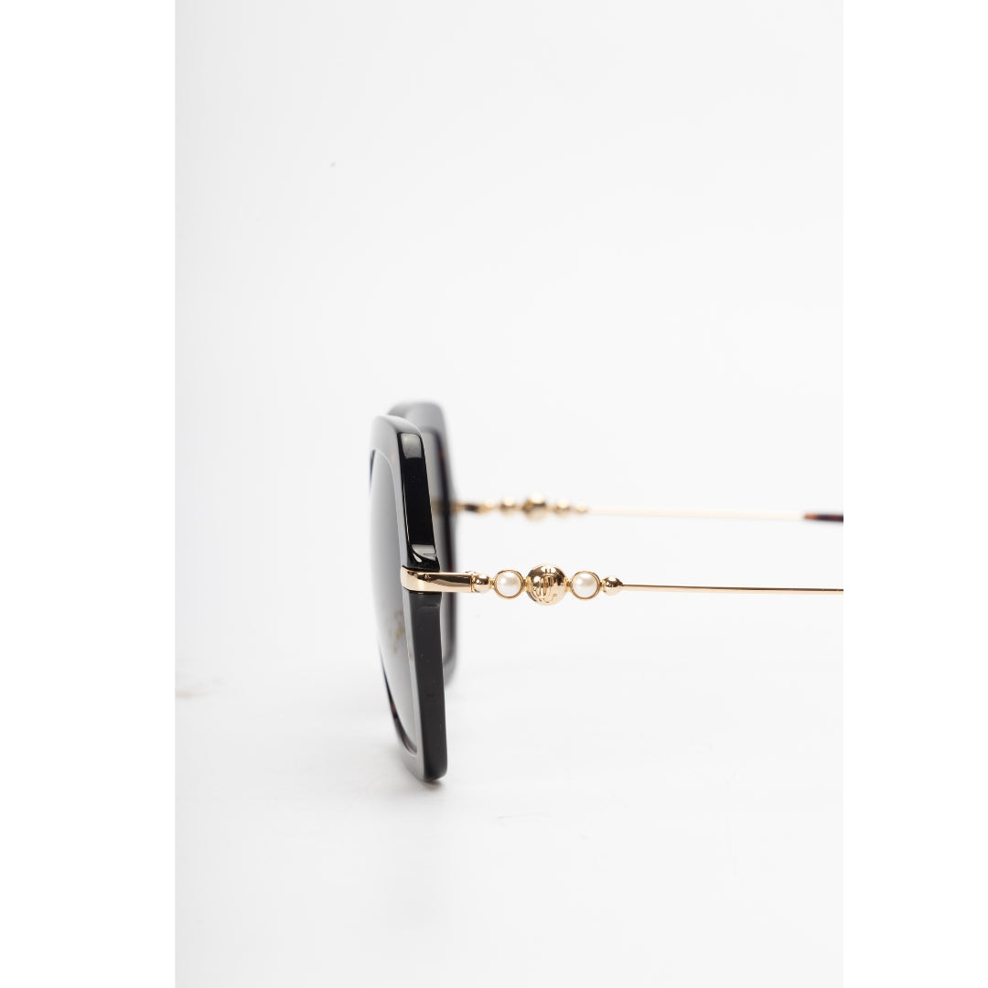 Jimmy Choo Brown Havana Square-Frame Sunglasses with Pearls