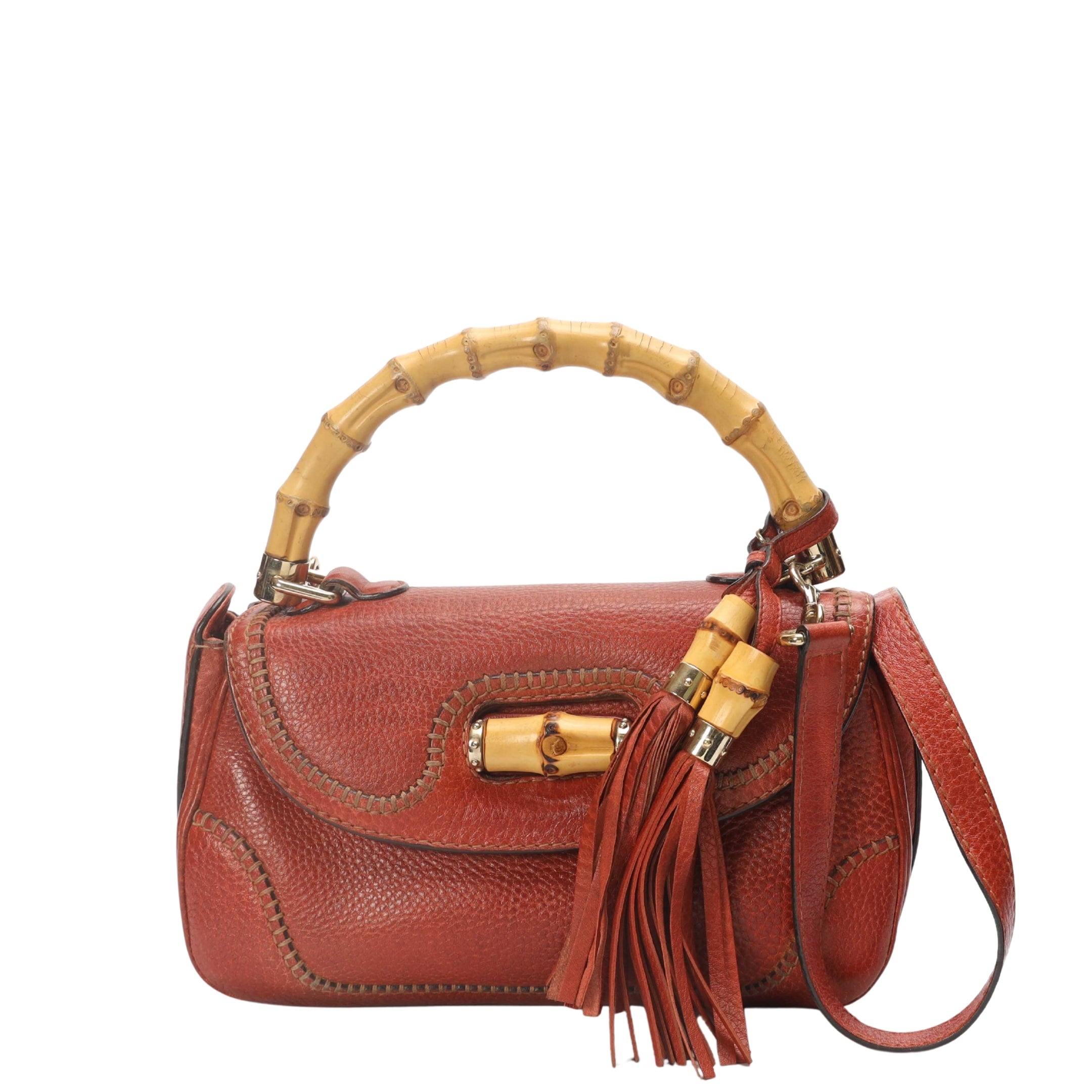 Gucci Red Tassel Bamboo Convertible Crossbody Bag