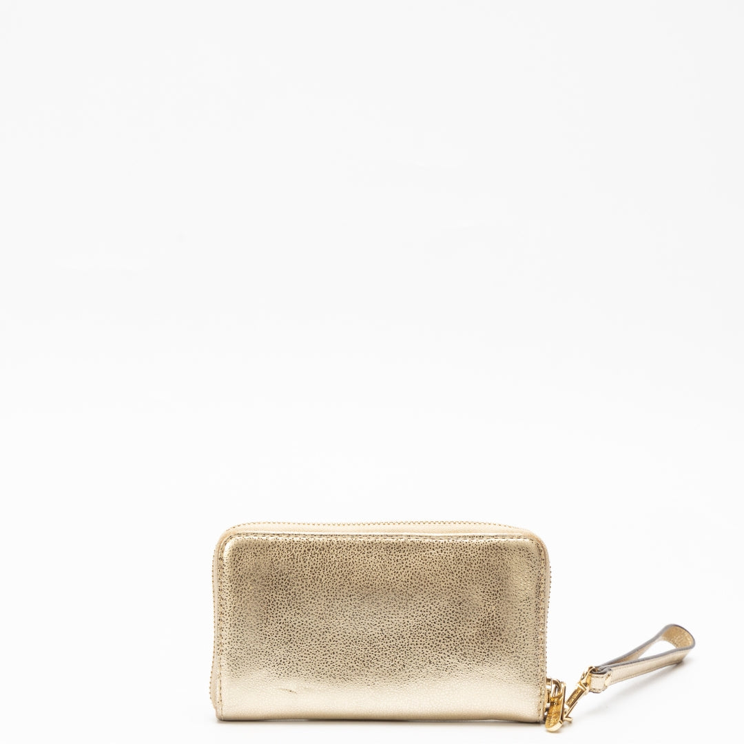 Michael Kors Gold Leather Jet Set Zip Around Wristlet