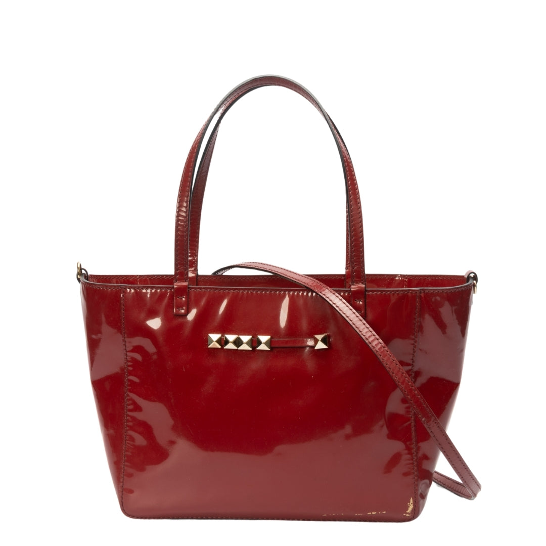 Valentino Red Leather Rockstud Trapeze Tote