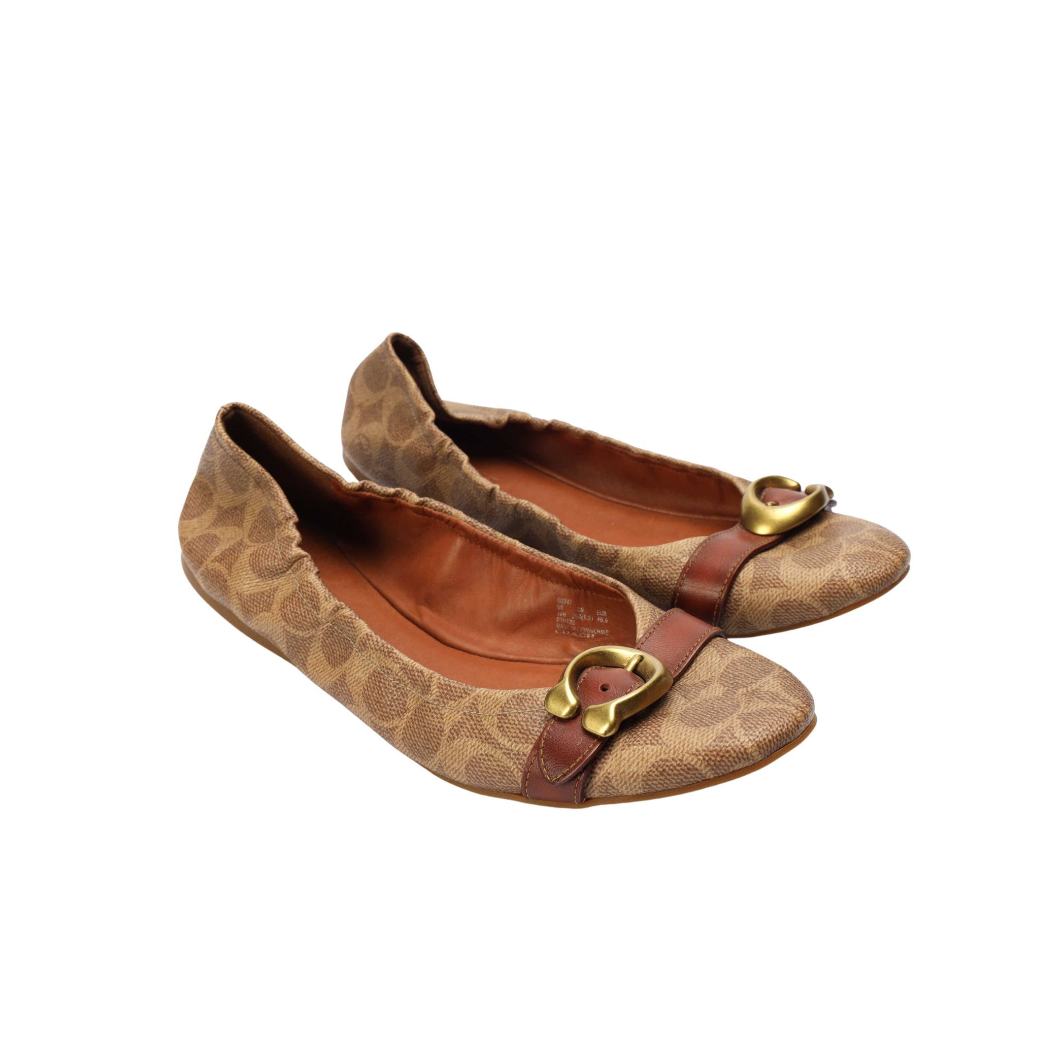 Coach Brown Printed Buckle Ballerinas