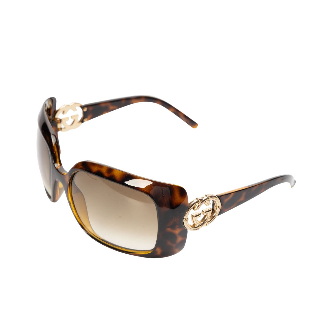 Gucci Tortoise GG Logo Rectangle Gradient Sunglasses