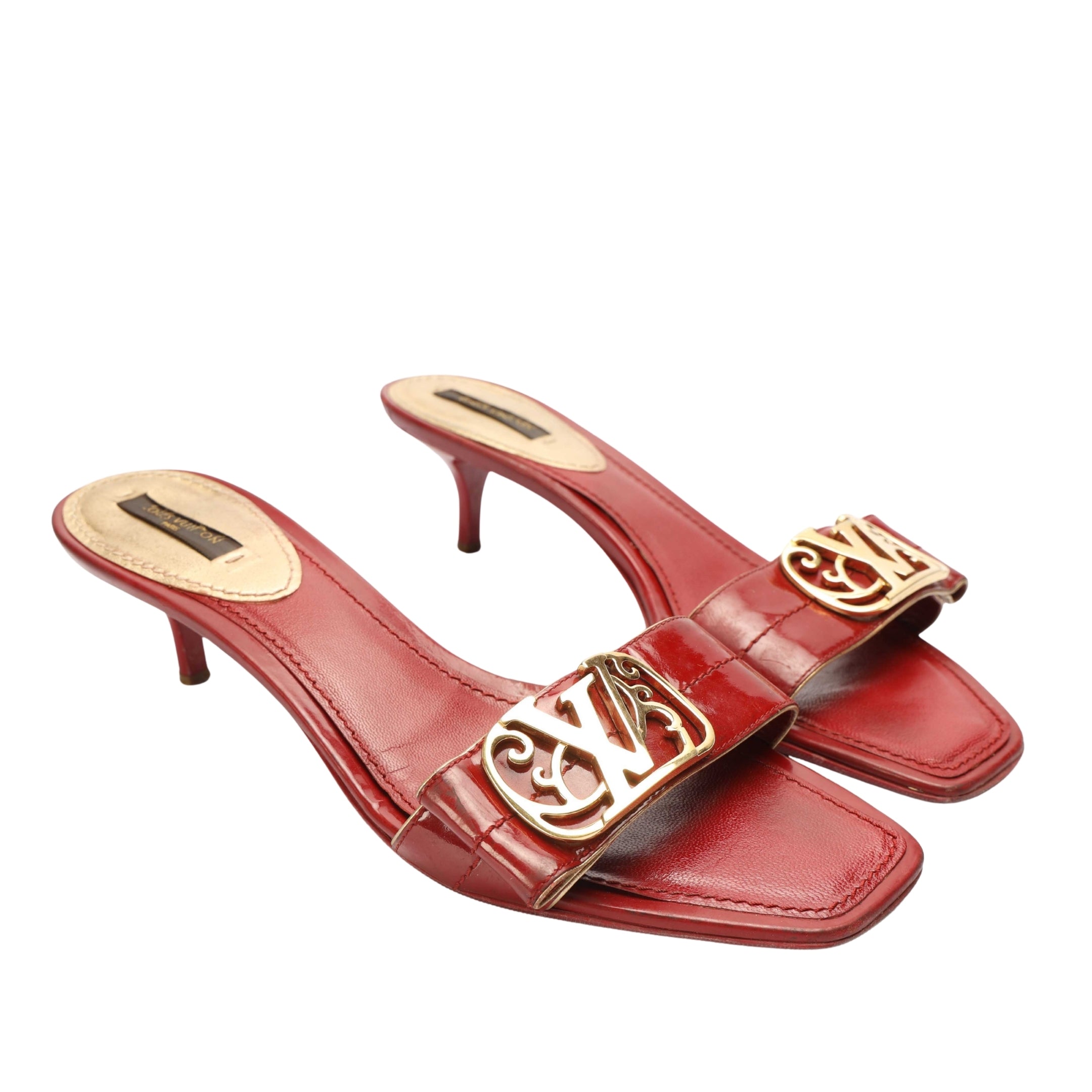 Louis Vuitton Red LV Logo Slide Sandals