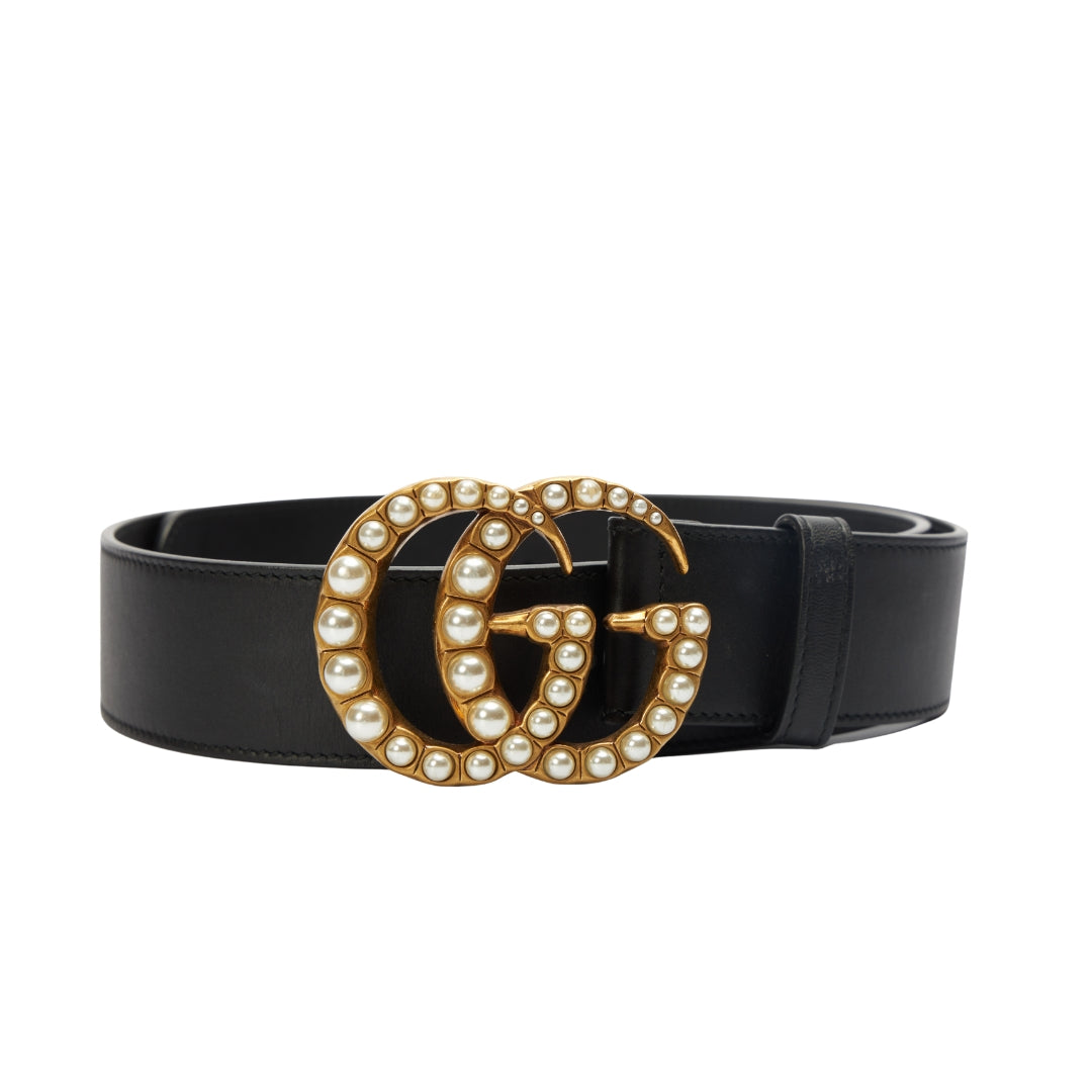 Gucci GG Marmont Buckle Belt in Black Leather