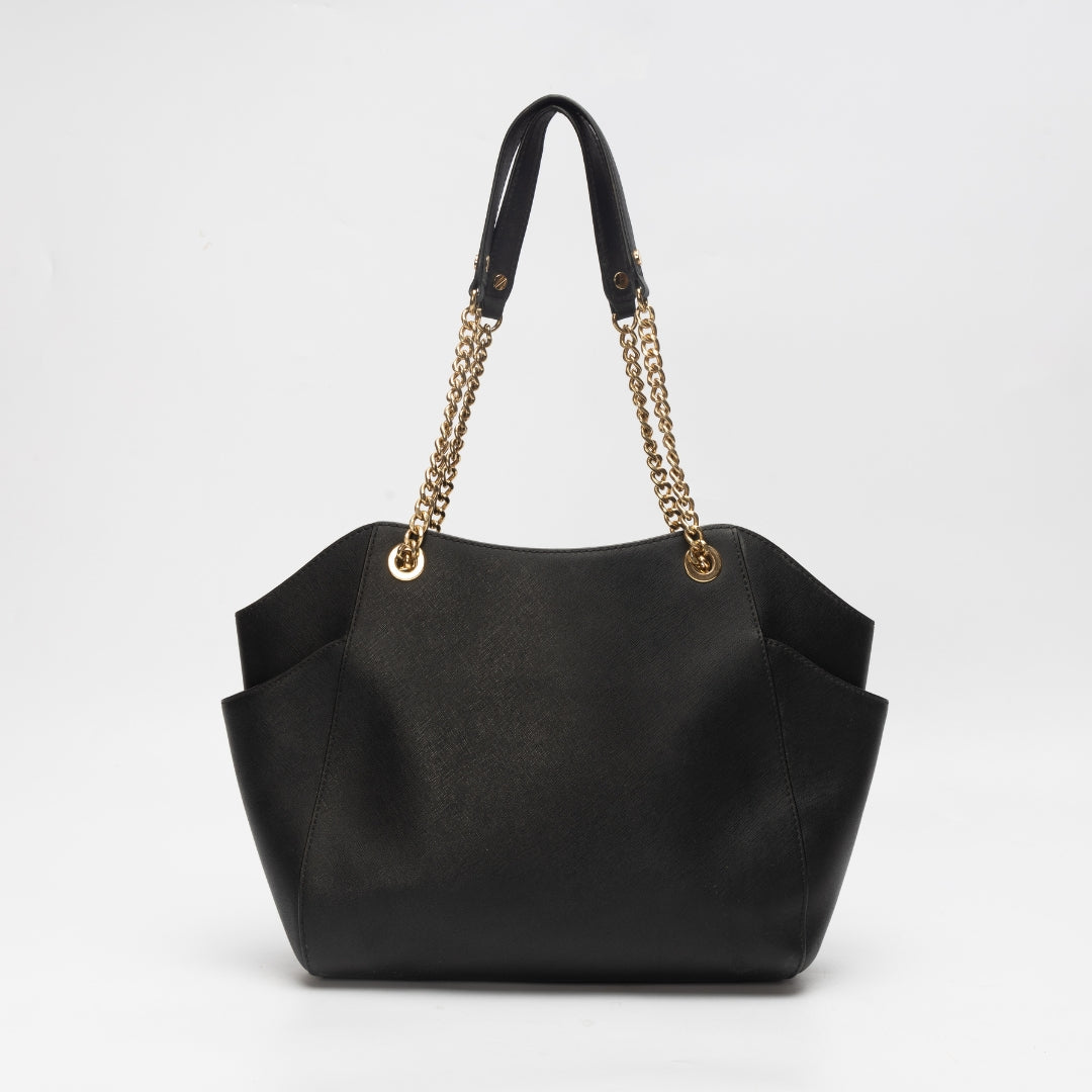 Michael Kors Black Leather Jet Set Travel Chain Shoulder Bag