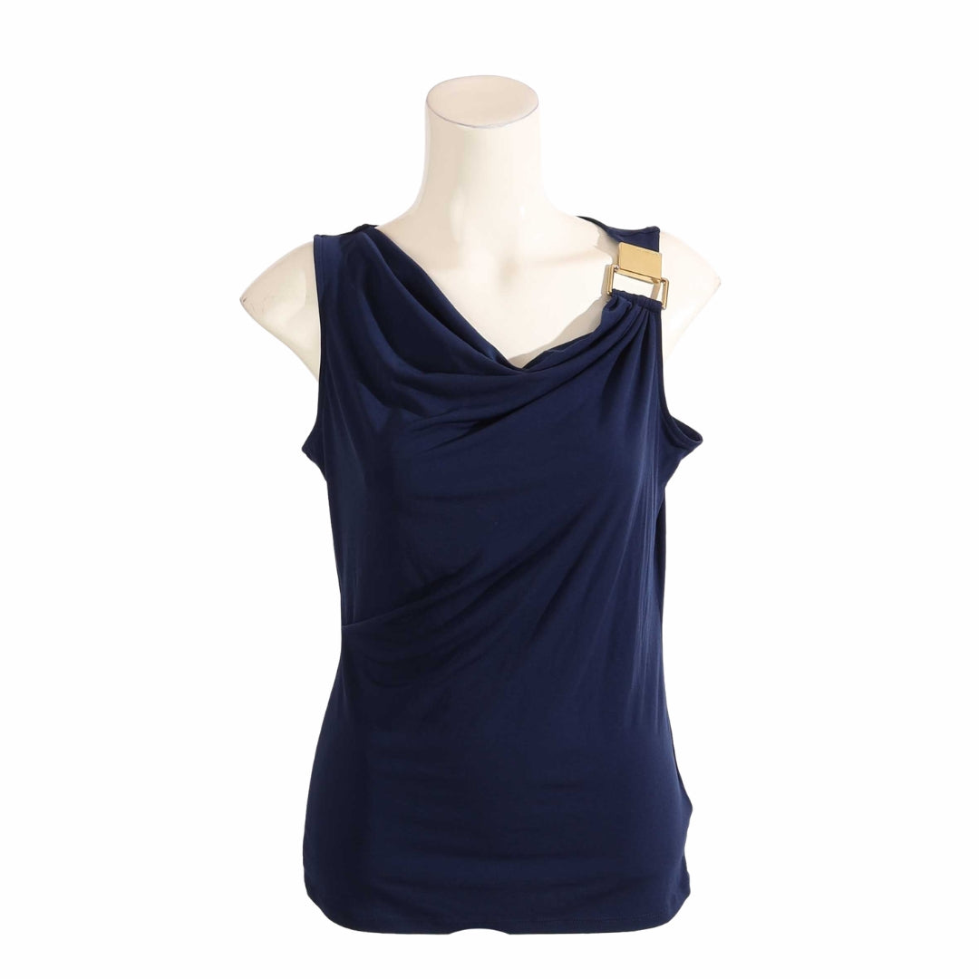 Michael Kors Navy Clasp Shoulder Top