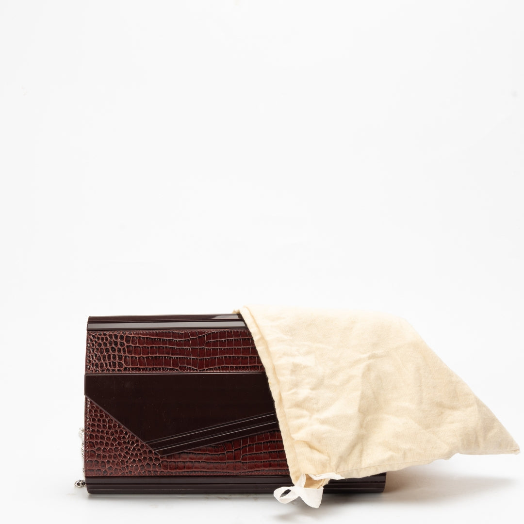 Jimmy Choo Maroon Croc Embossed Candy Chain Clutch