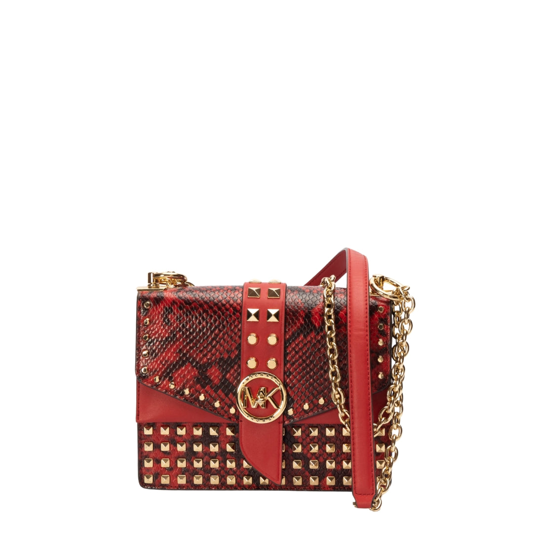 Michael Kors Red Greenwich Studded Crossbody Bag