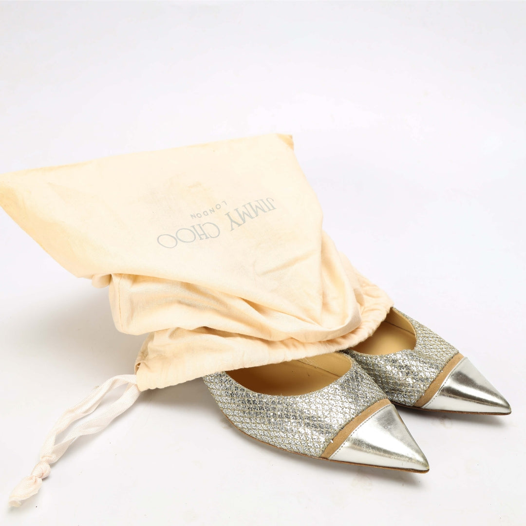 Jimmy Choo Silver Lurex Fabric Pointed Toe Pumps